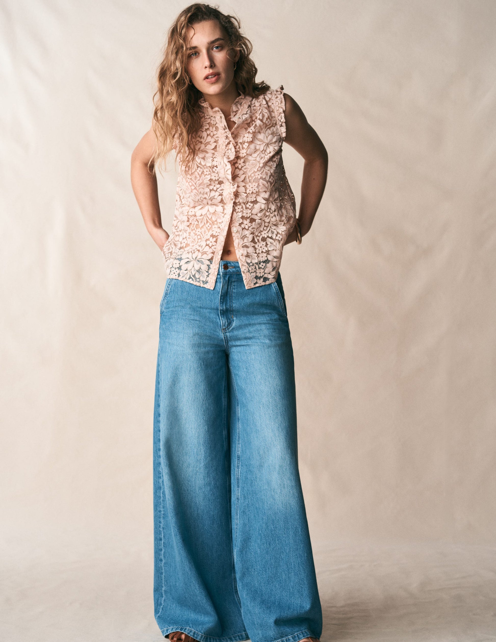 Isabel Ärmelloses Spitzenoberteil-Blassrosa-1