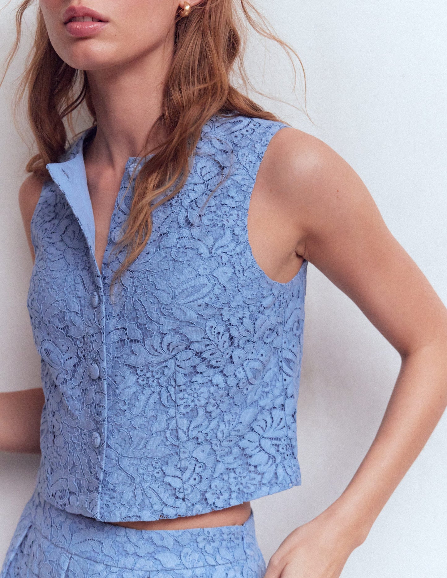 Andrea Lace Shell Top-Cornflower Blue