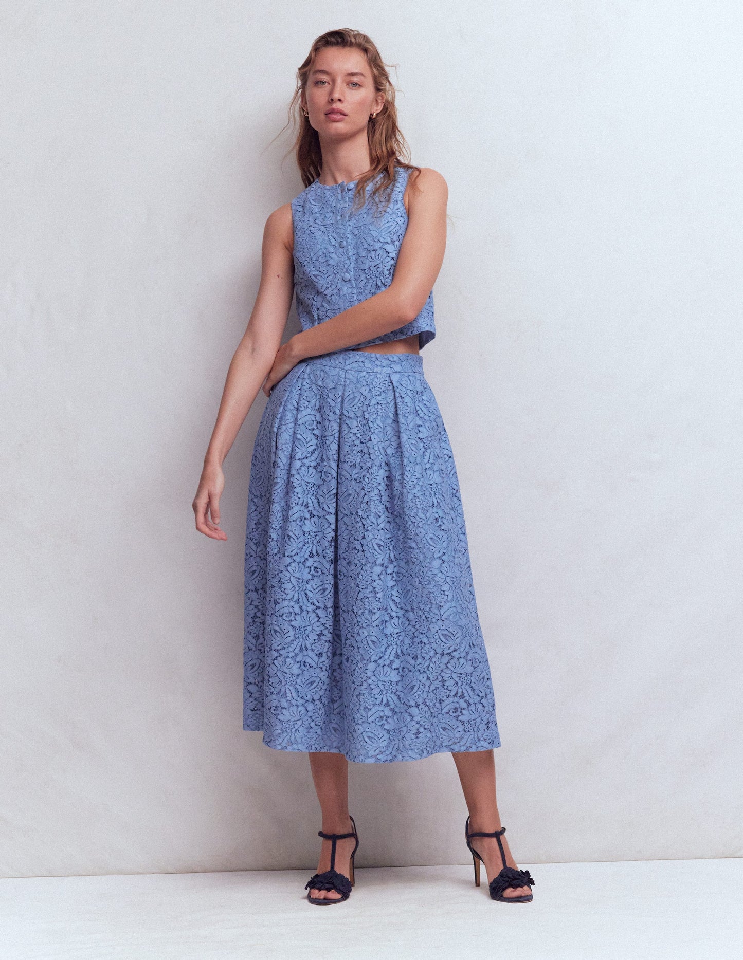 Andrea Lace Shell Top-Cornflower Blue