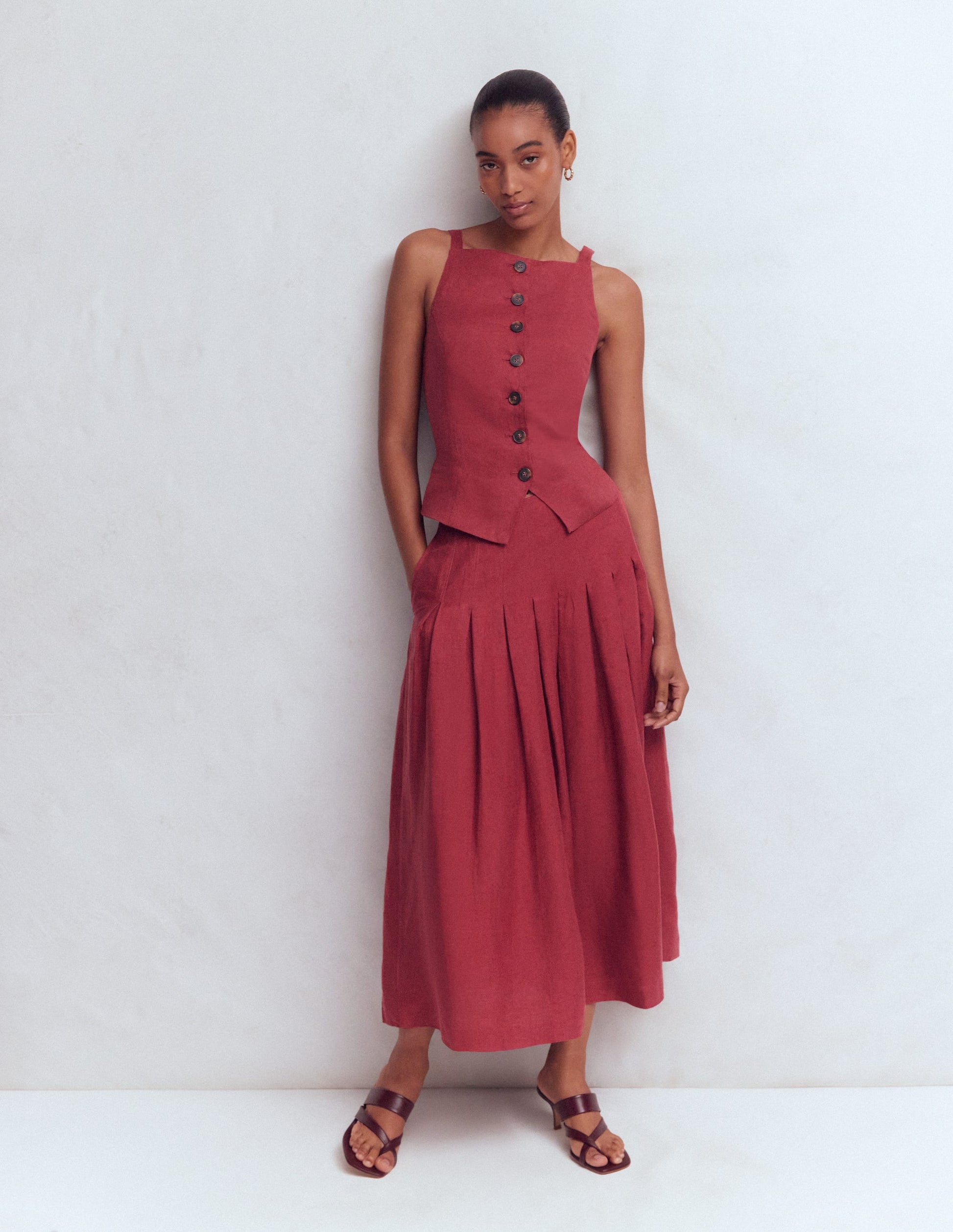 Square Neck Strap Waistcoat-Rich Chestnut-4