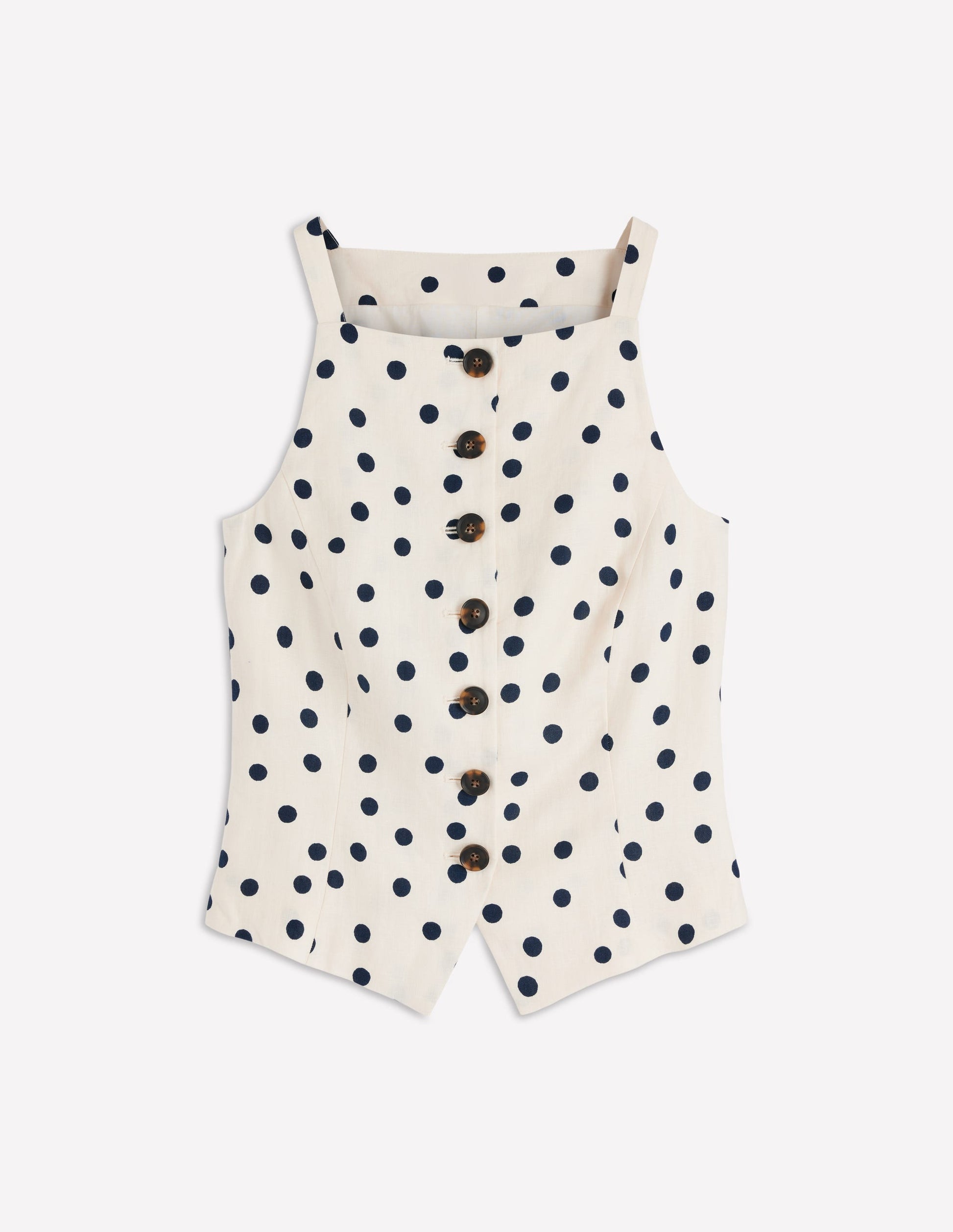 Square Neck Strap Waistcoat-Ivory, Painted Dot Spaced-8