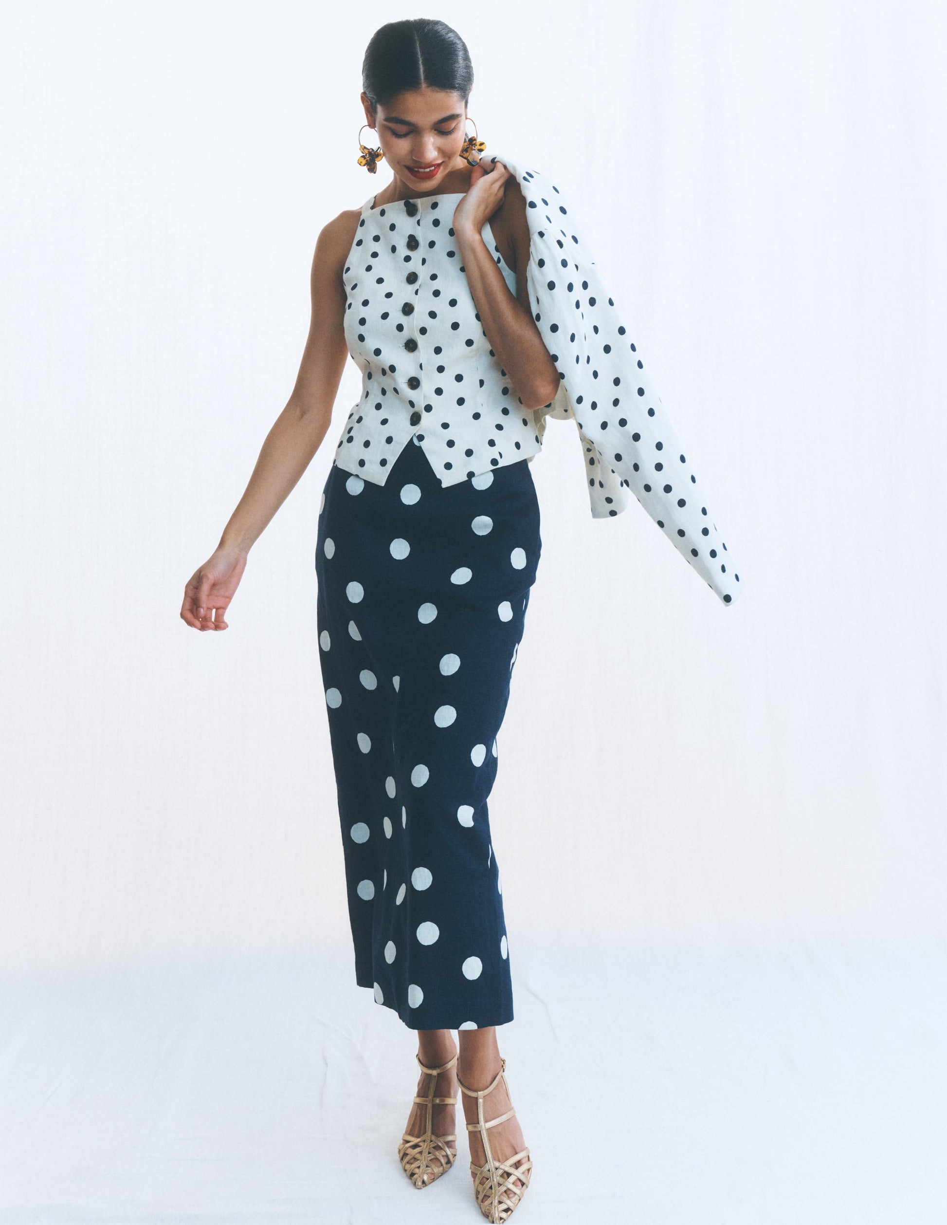 Square Neck Strap Waistcoat-Ivory, Painted Dot Spaced-2