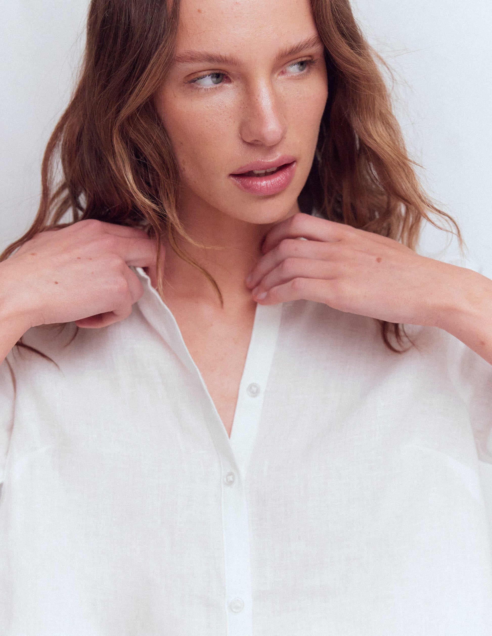 Kurzärmliges Leinenhemd-Weiß-5