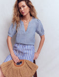 Rae Leinenoberteil-Blauer Faux-Uni
