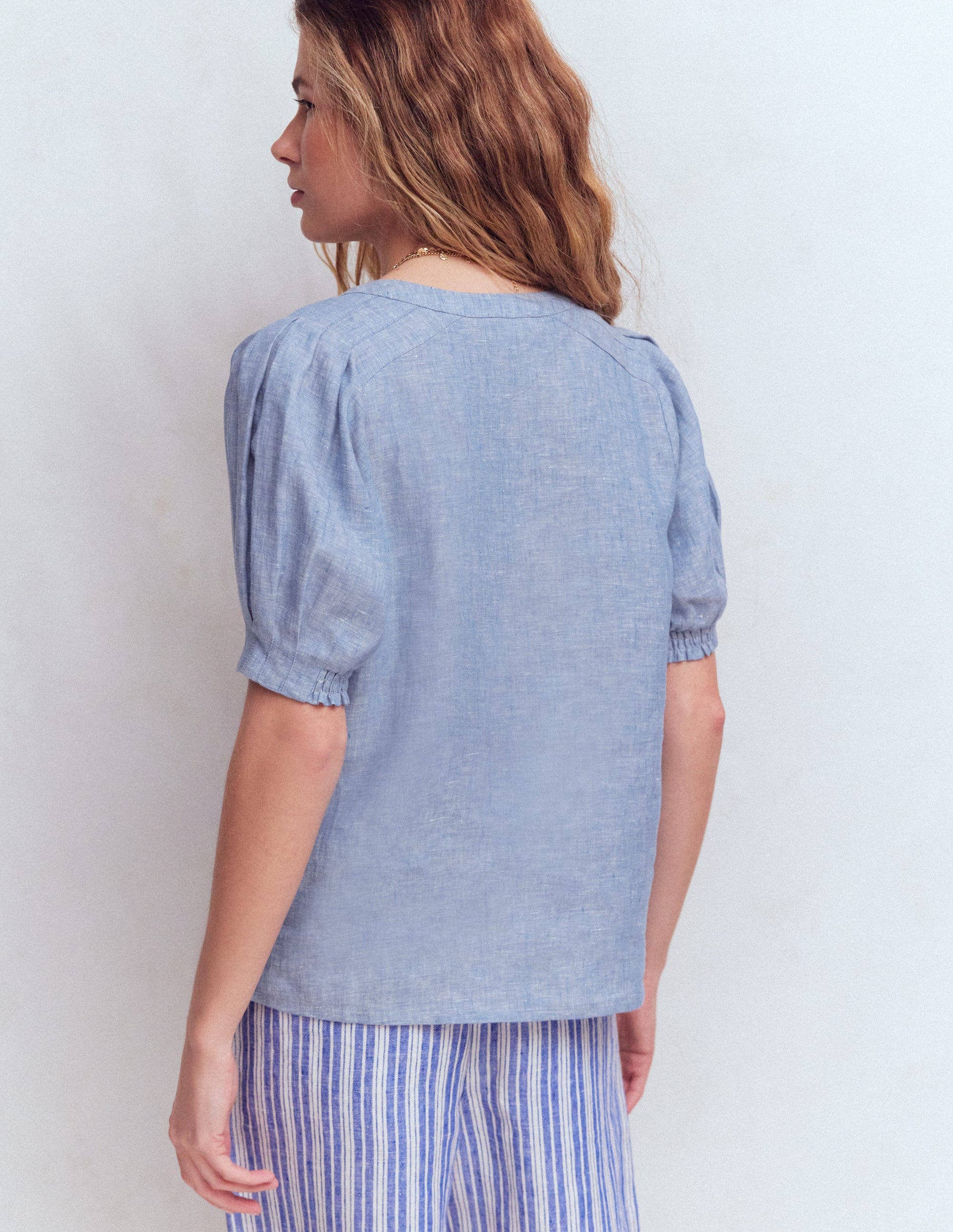 Rae Leinenoberteil-Blauer Faux-Uni-3