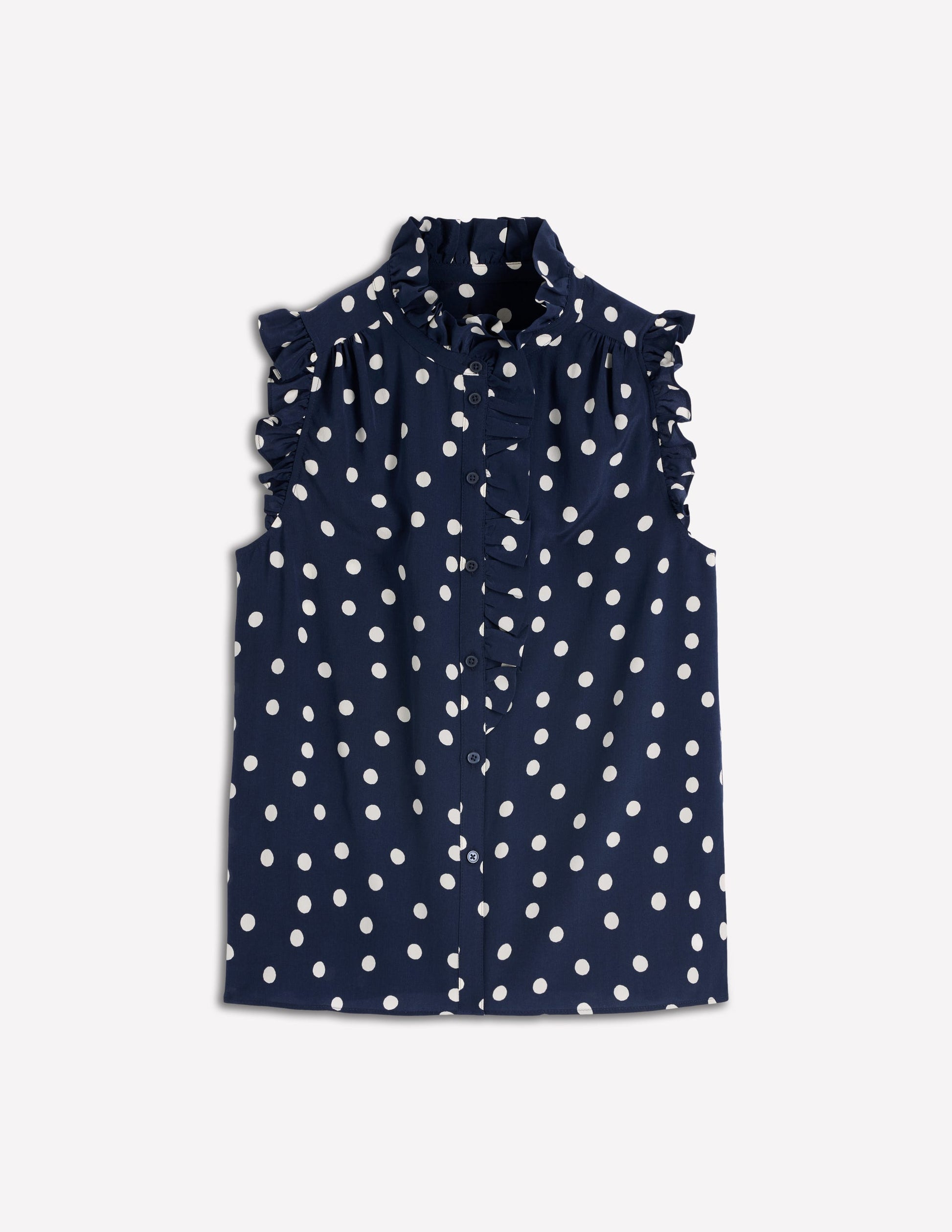 Isabel Ärmelloses Seidenoberteil-Französisches Marineblau, Gemalte Tupfen-6