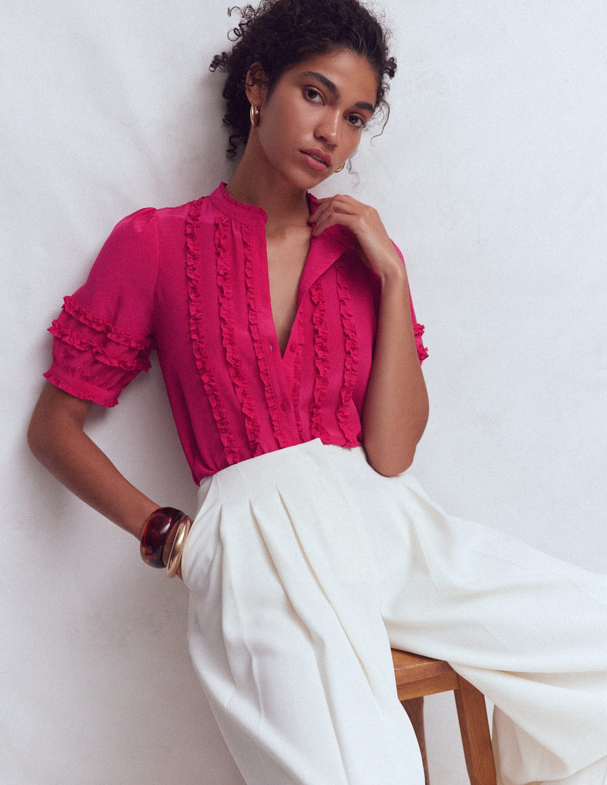 Oberteil aus Seide mit Rüschendetail-ROSA-1