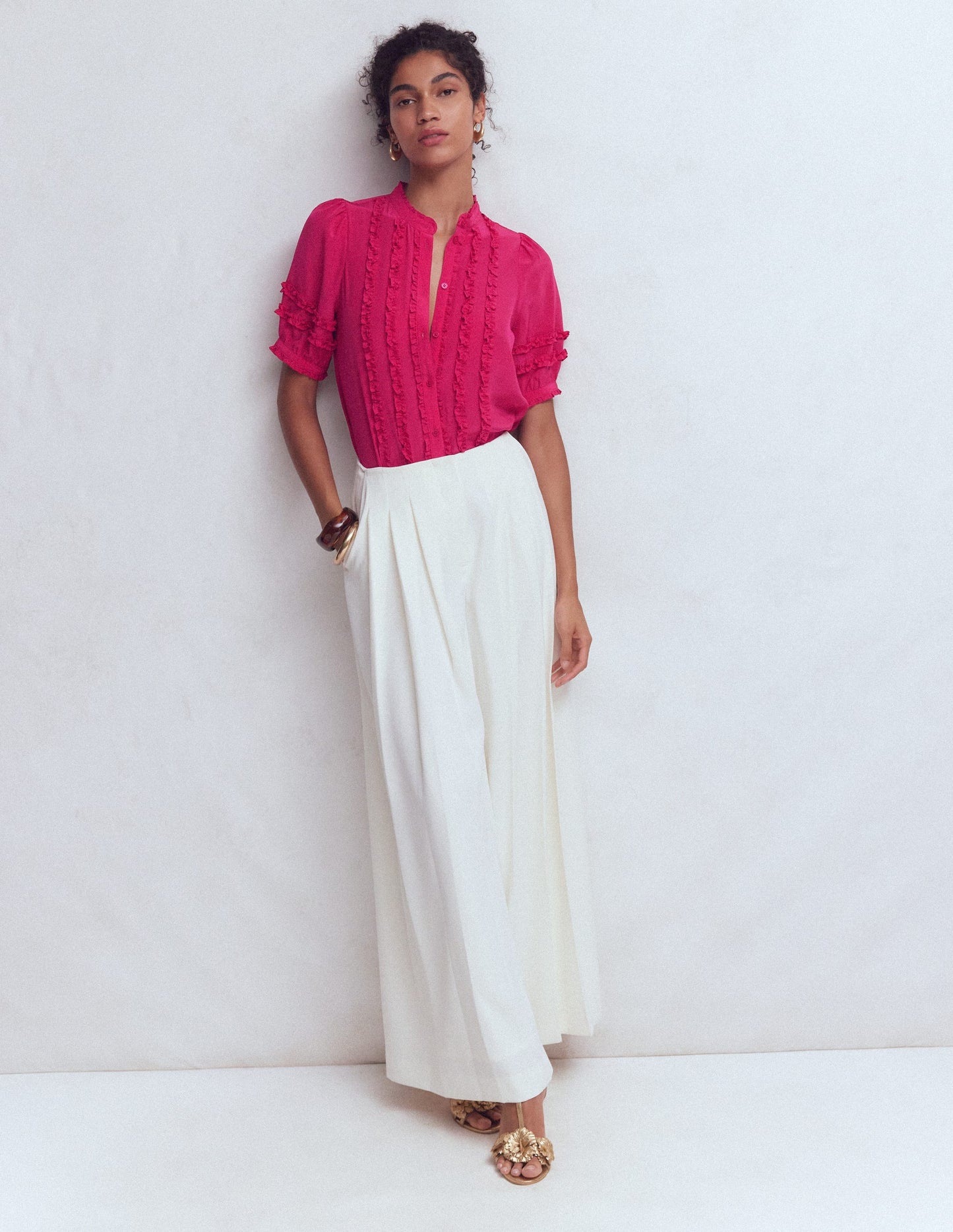 Oberteil aus Seide mit Rüschendetail-ROSA