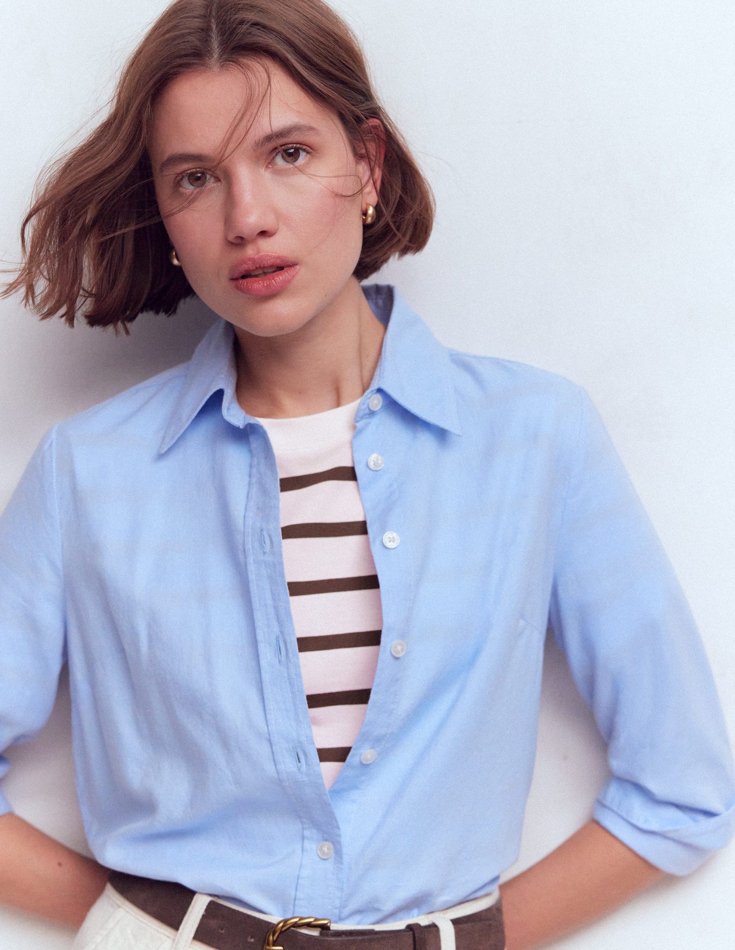 Relaxed Cotton T-shirt-Brown and Ivory Stripe