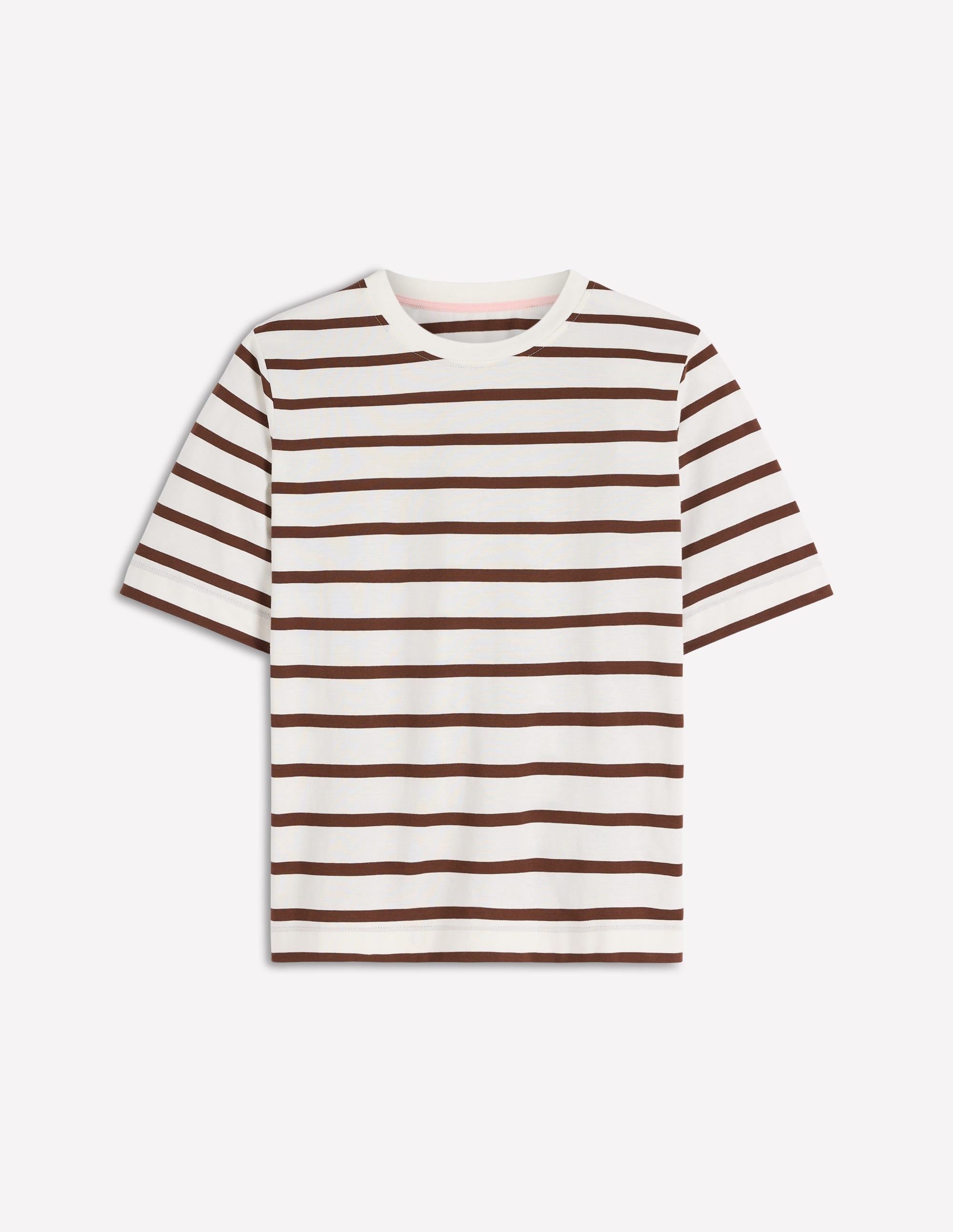 T-shirt décontracté en coton-Rayé marron et ivoire - Image 6