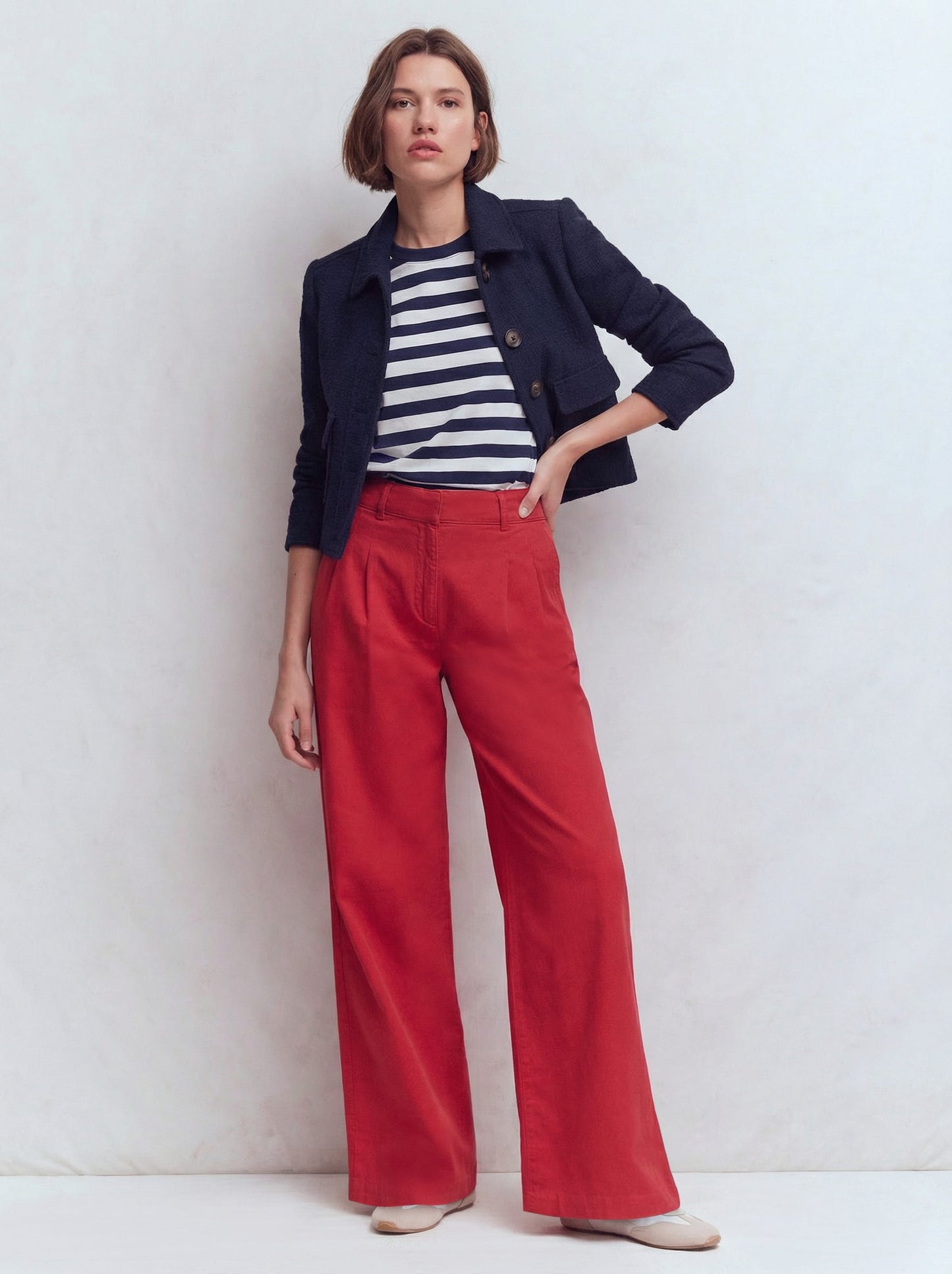 Relaxed Cotton T-shirt-Navy and Ivory Stripe