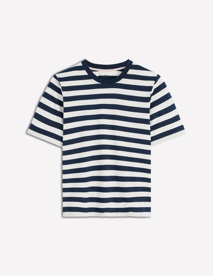 Relaxed Cotton T-shirt-Navy and Ivory Stripe-4