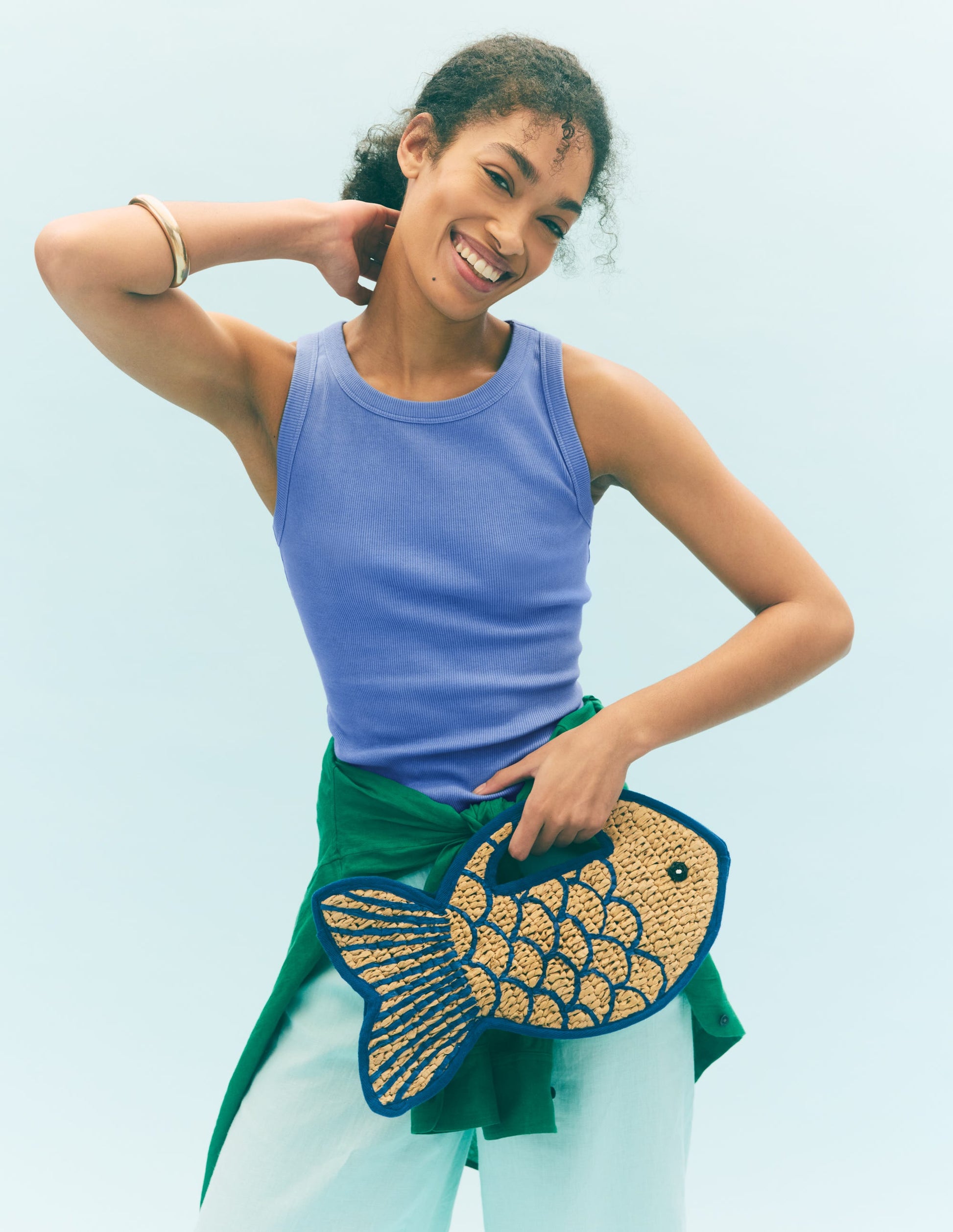 Geripptes Baumwolltop-Kabinenblau-1