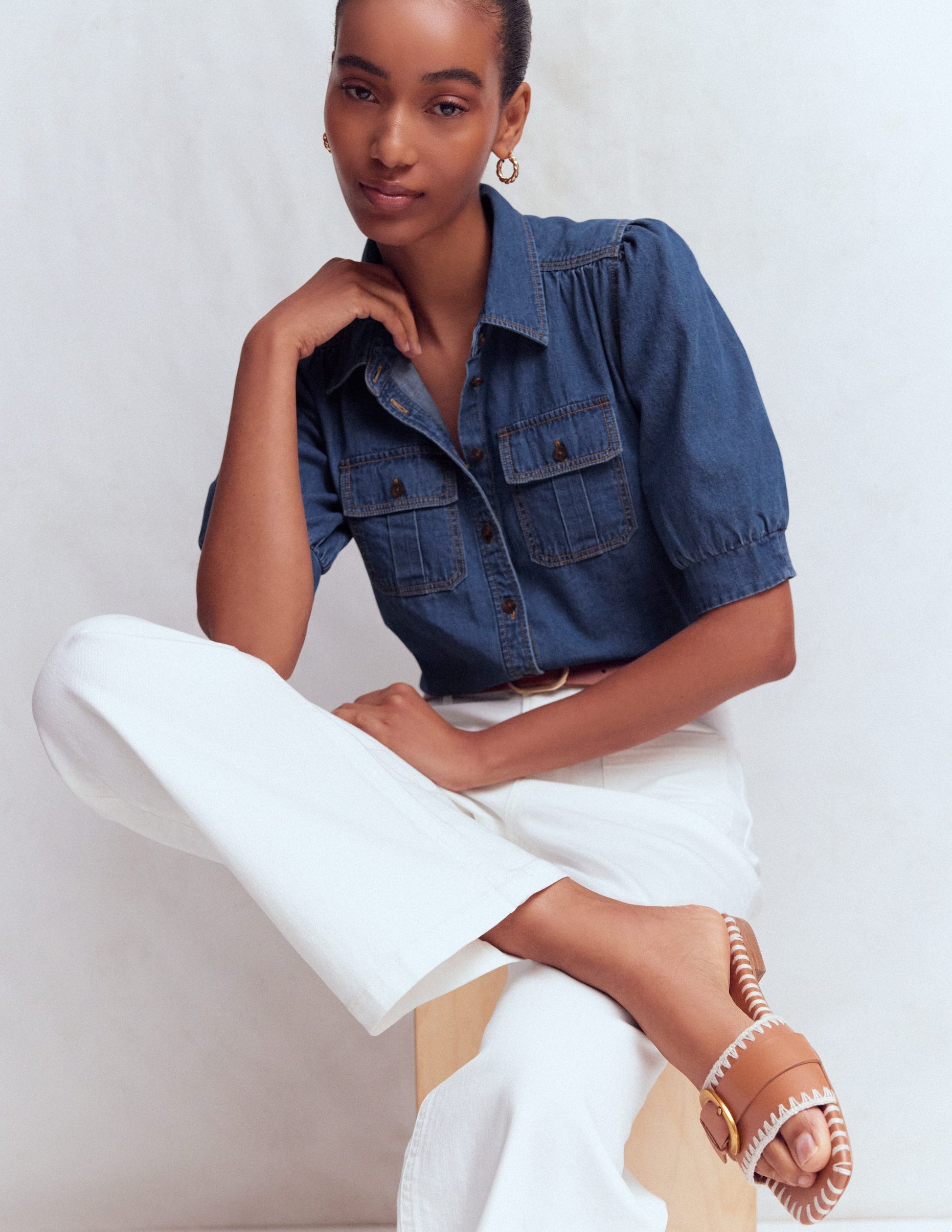 Top en jean à manches courtes-Blanc/Cerf-4