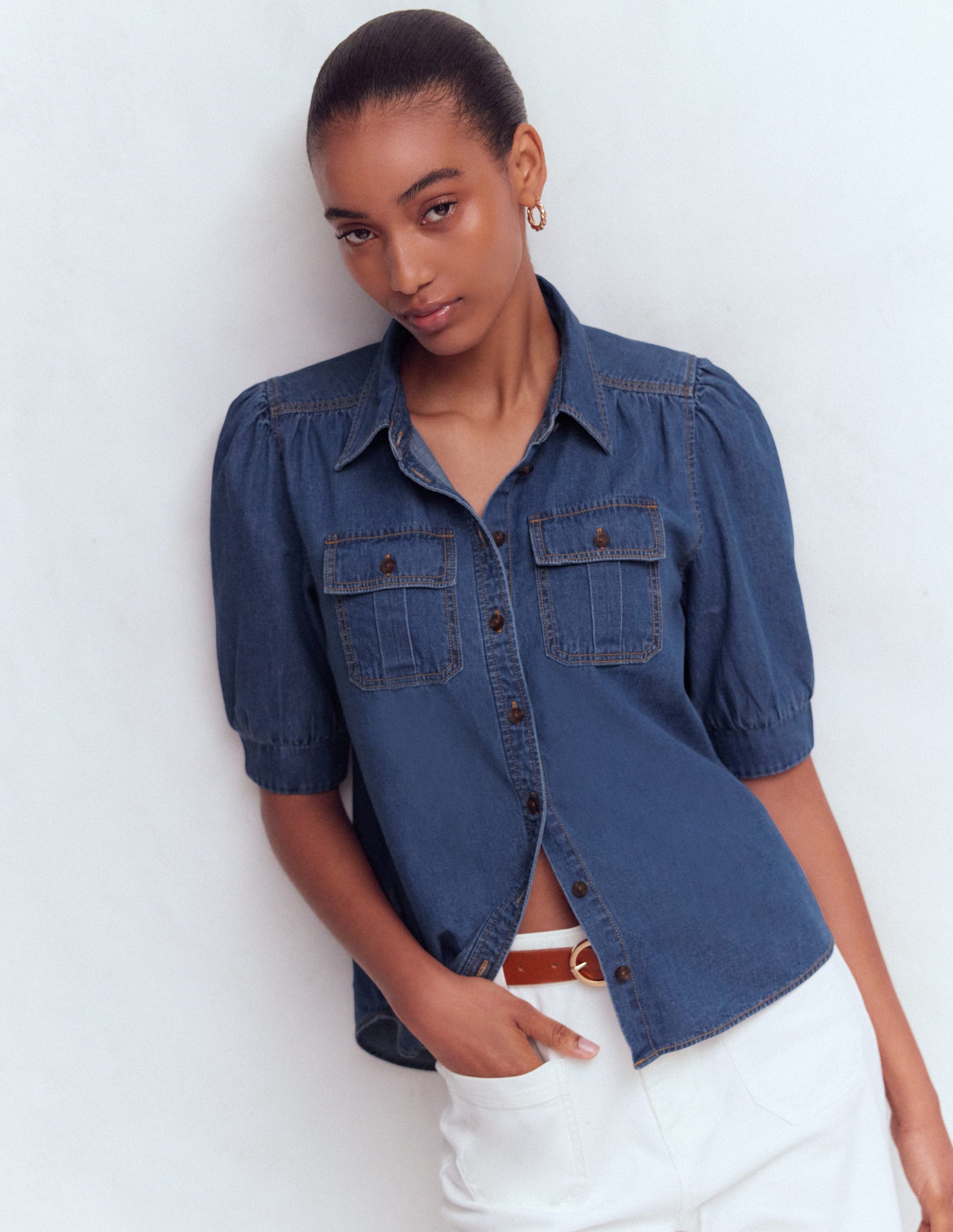 Top en jean à manches courtes-Blanc/Cerf-5