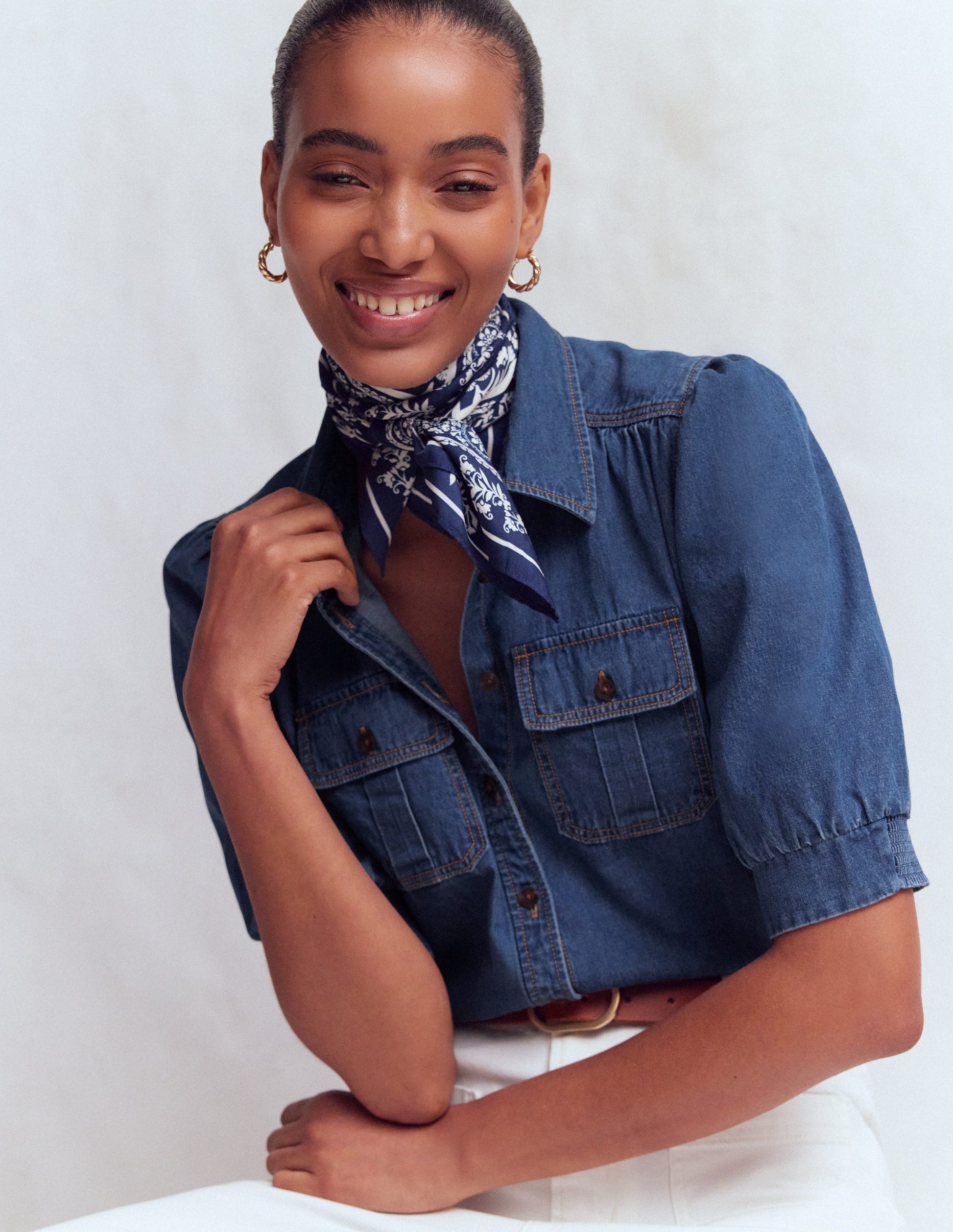 Top en jean à manches courtes-Blanc/Cerf-6