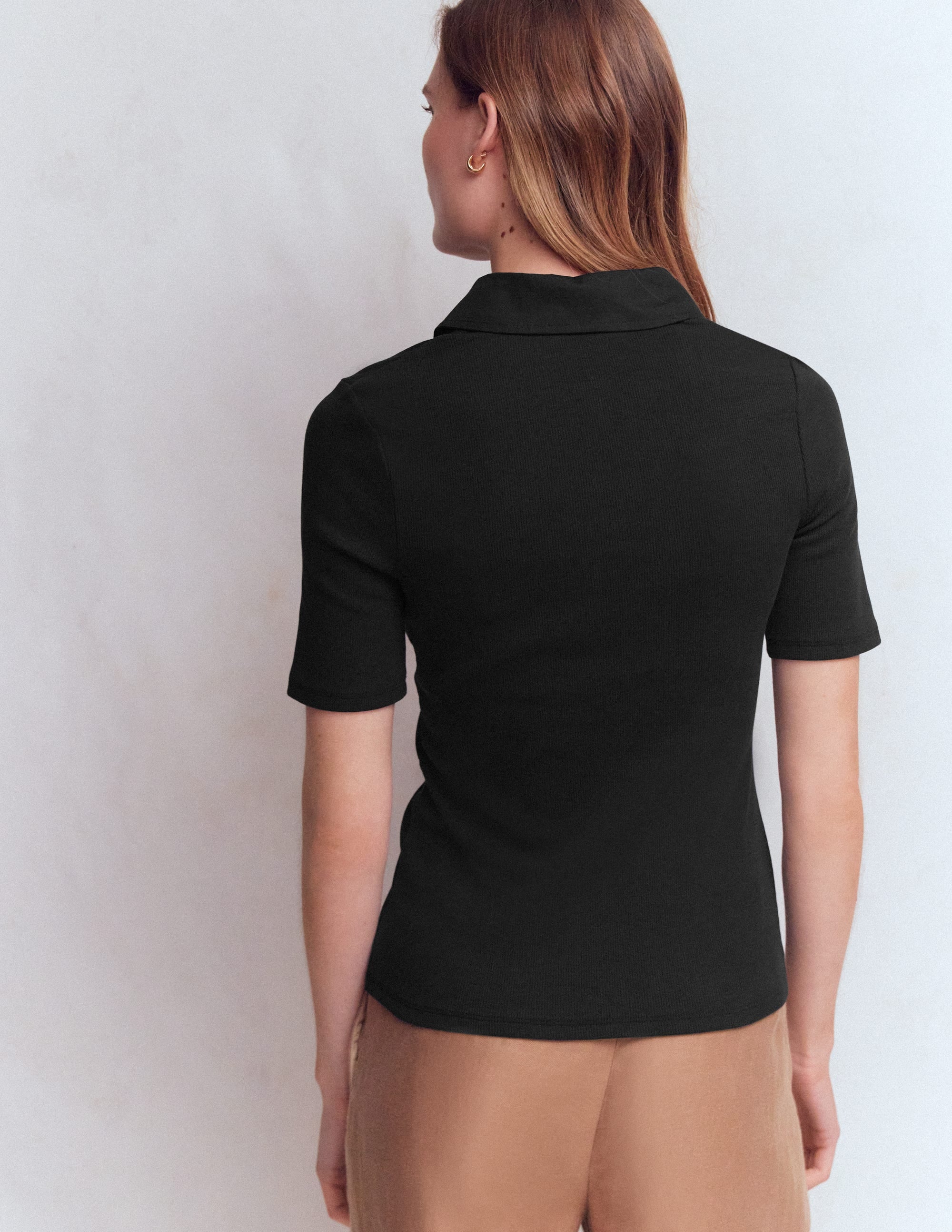 Geripptes Henley-Shirt mit Kragen-Schwarz - Image 3