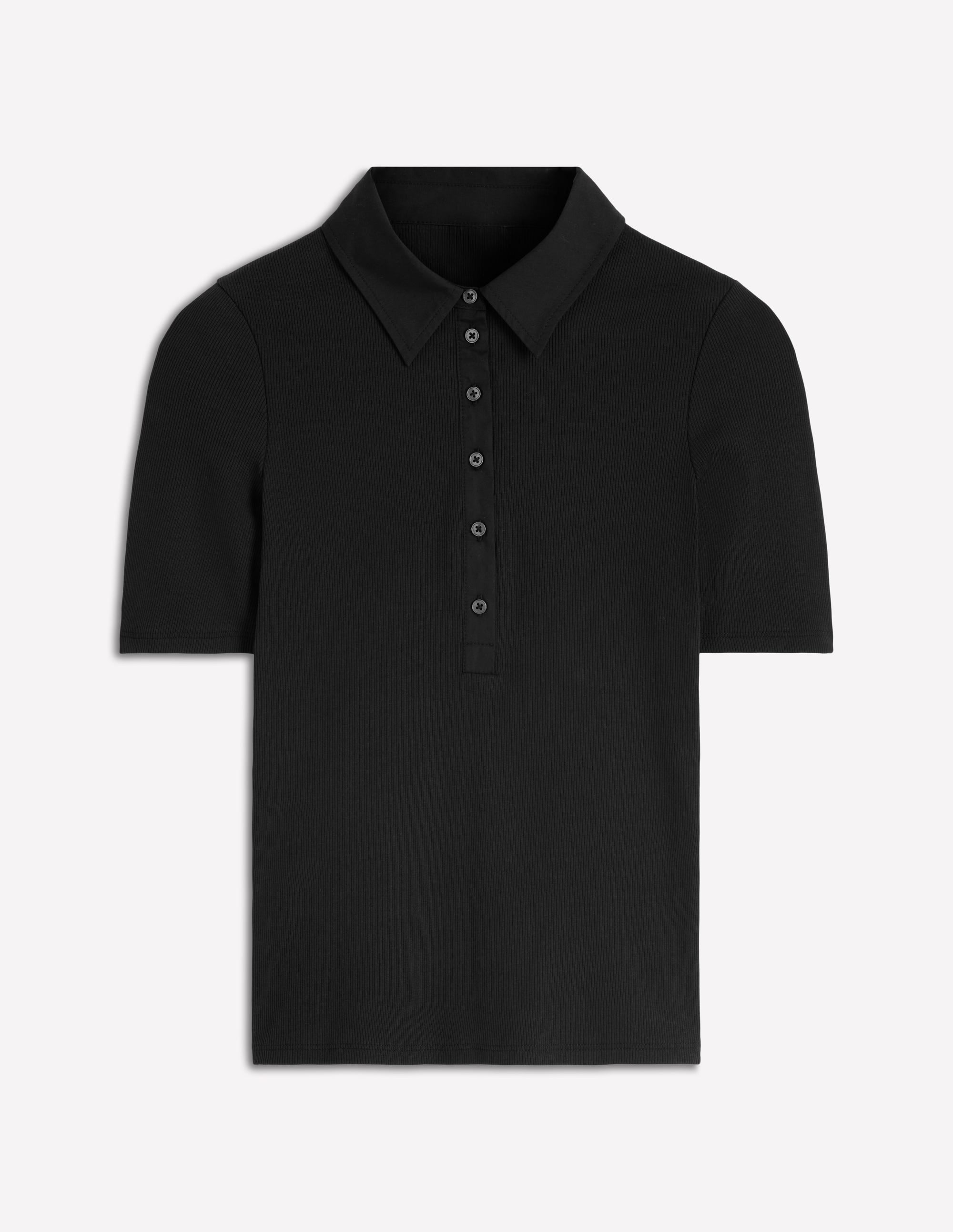 Geripptes Henley-Shirt mit Kragen-Schwarz - Image 5