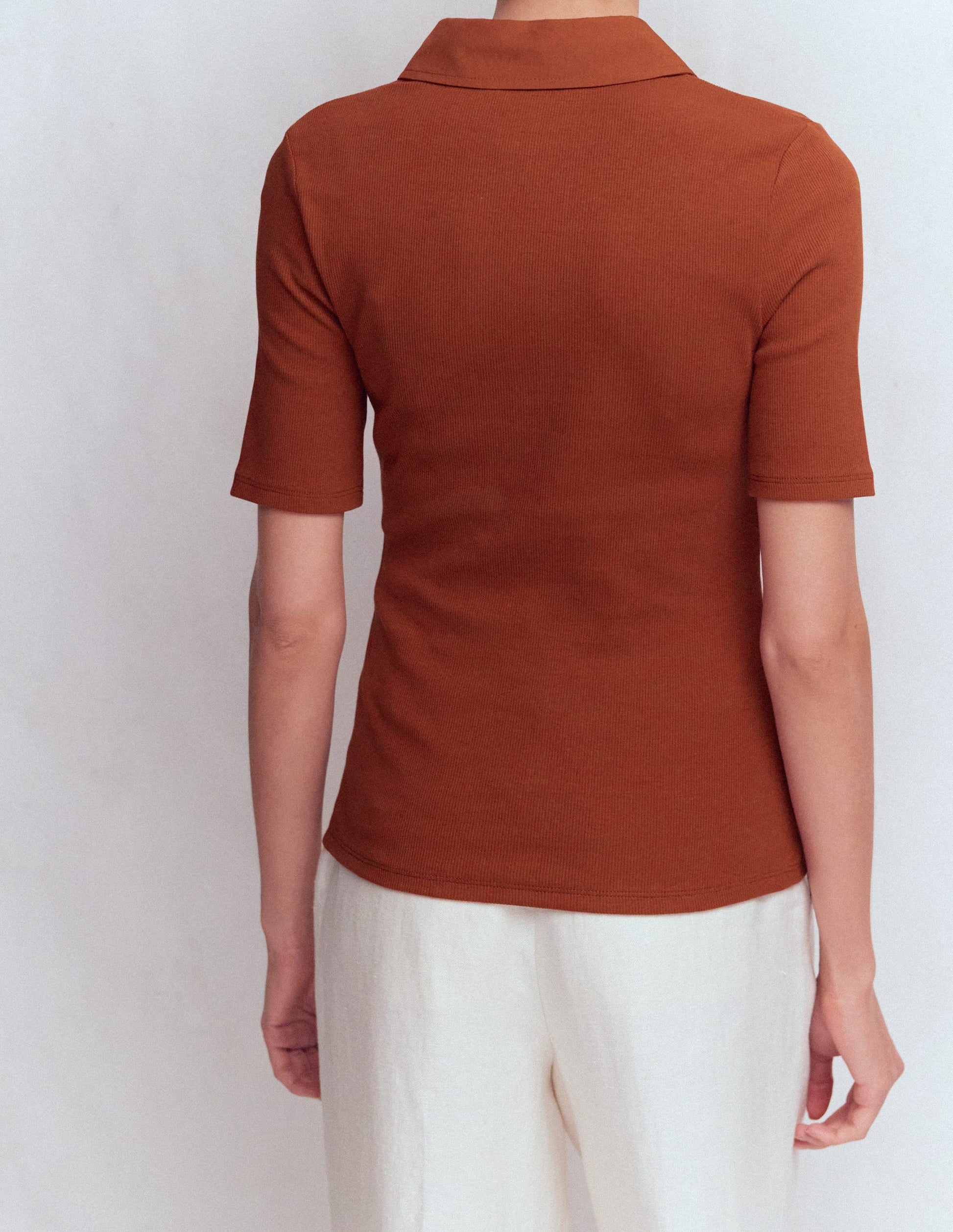 Collared Ribbed Henley Top-Burnt Orange-3