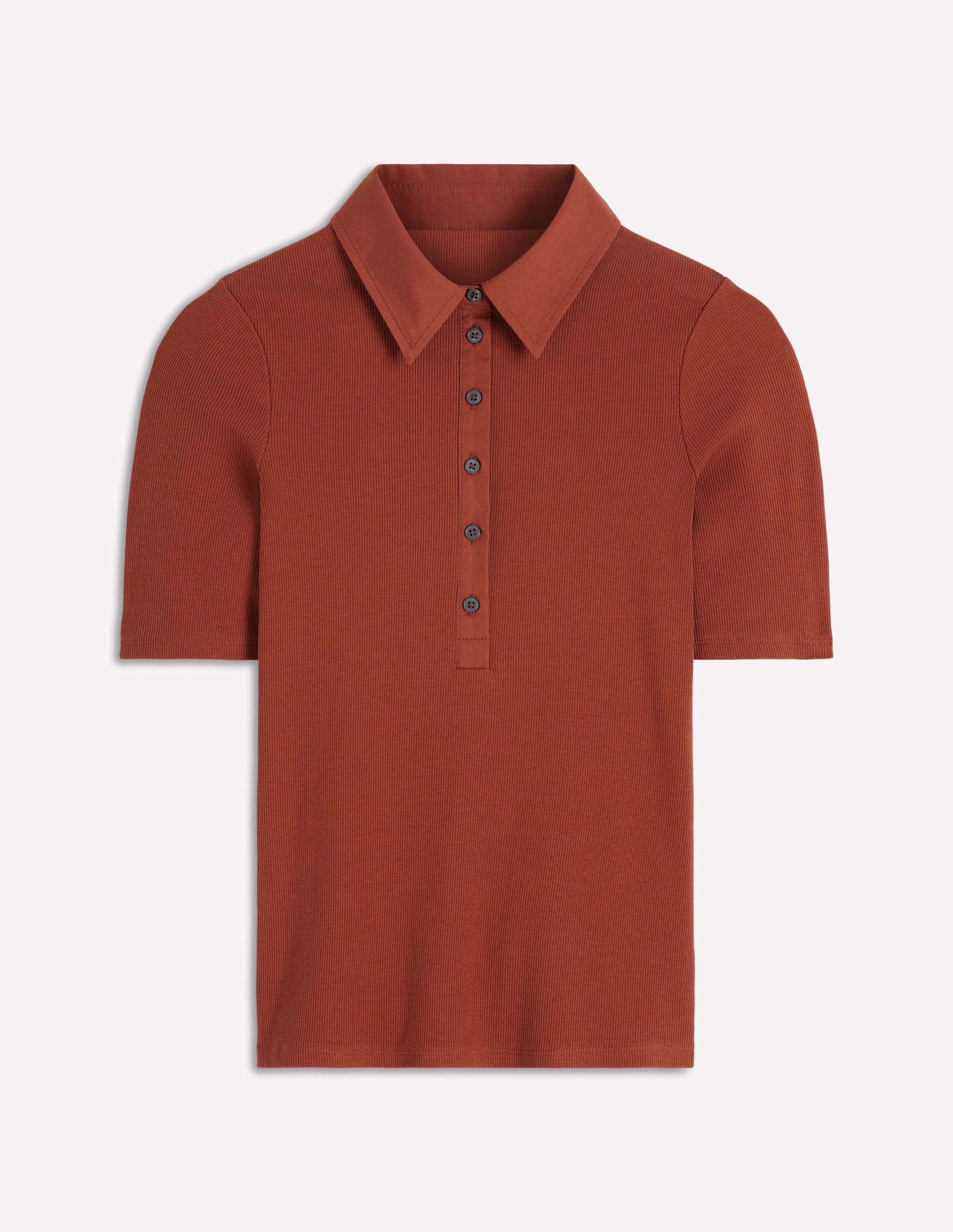 Collared Ribbed Henley Top-Burnt Orange-5