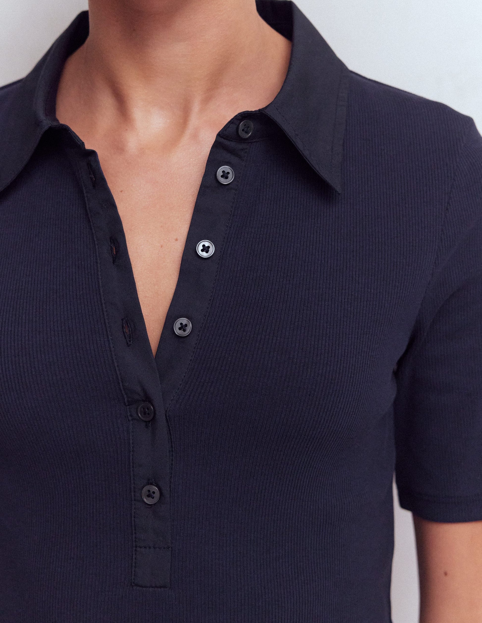 Collared Ribbed Henley Top-Navy-2