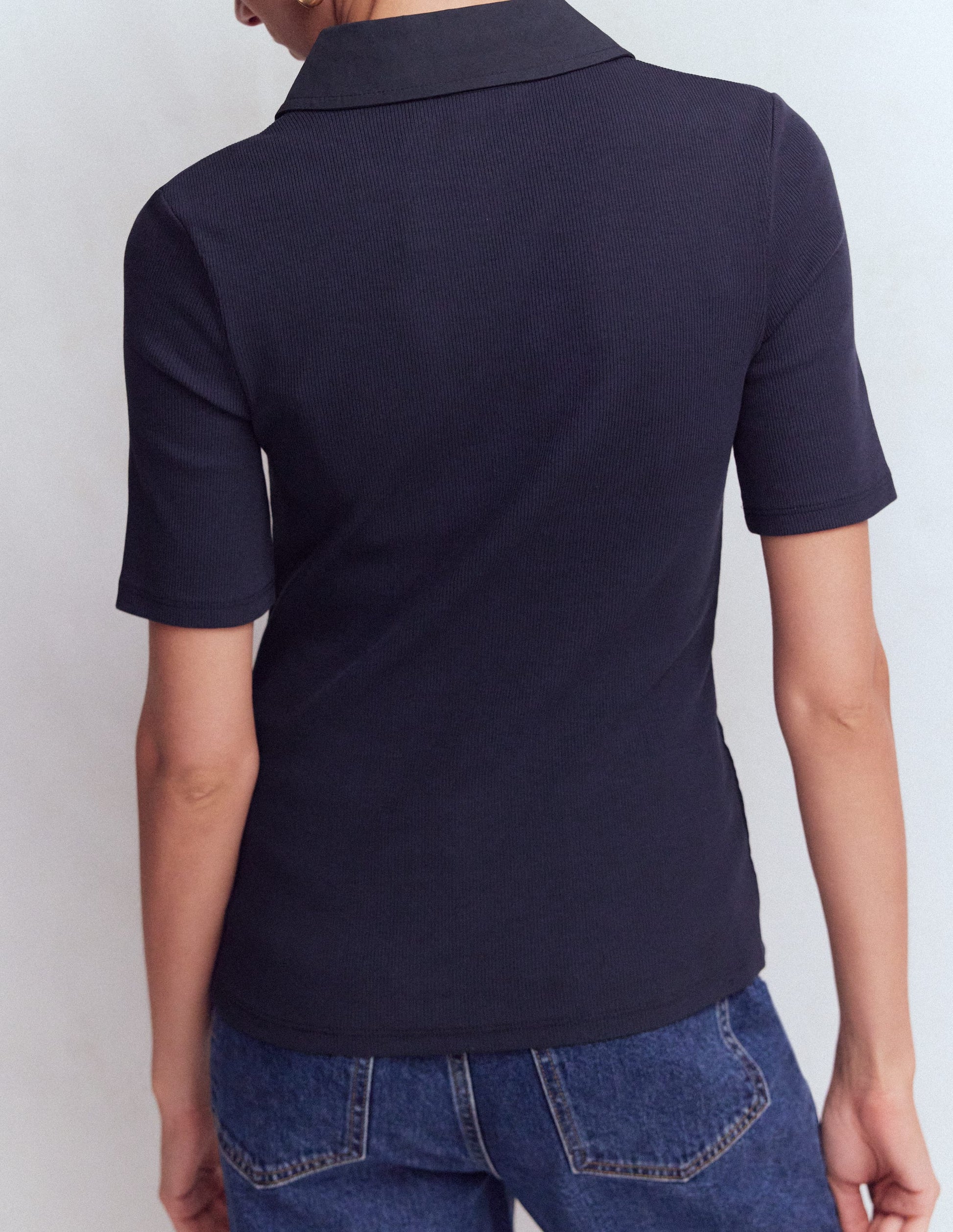 Collared Ribbed Henley Top-Navy-3