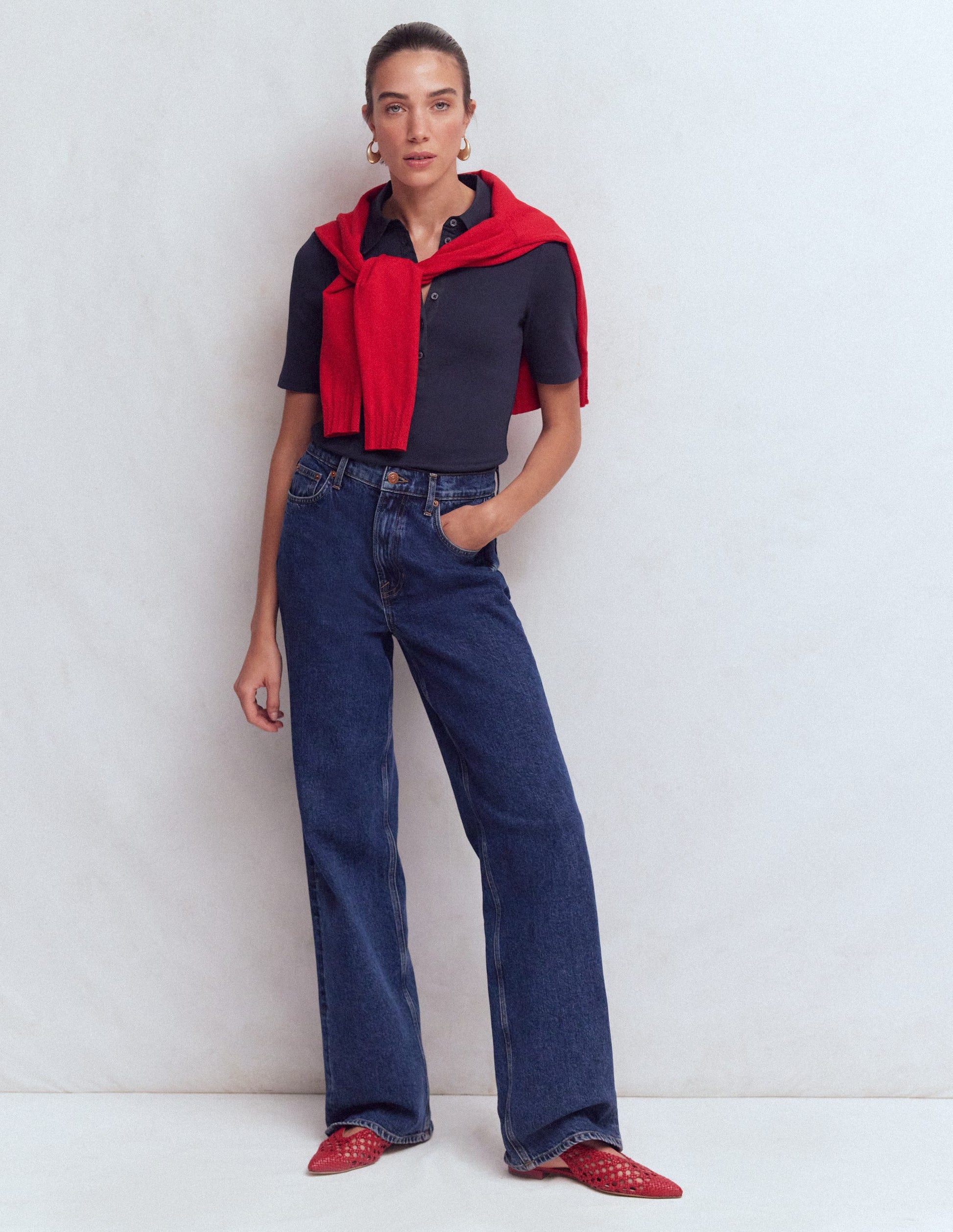 Collared Ribbed Henley Top-Navy-4