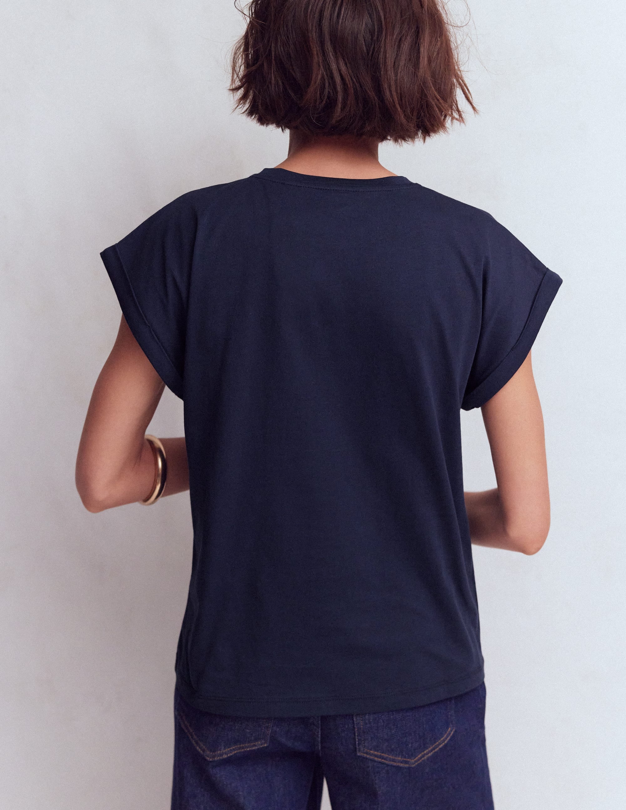 T-shirt à manches retroussées-Bleu marine - Image 3