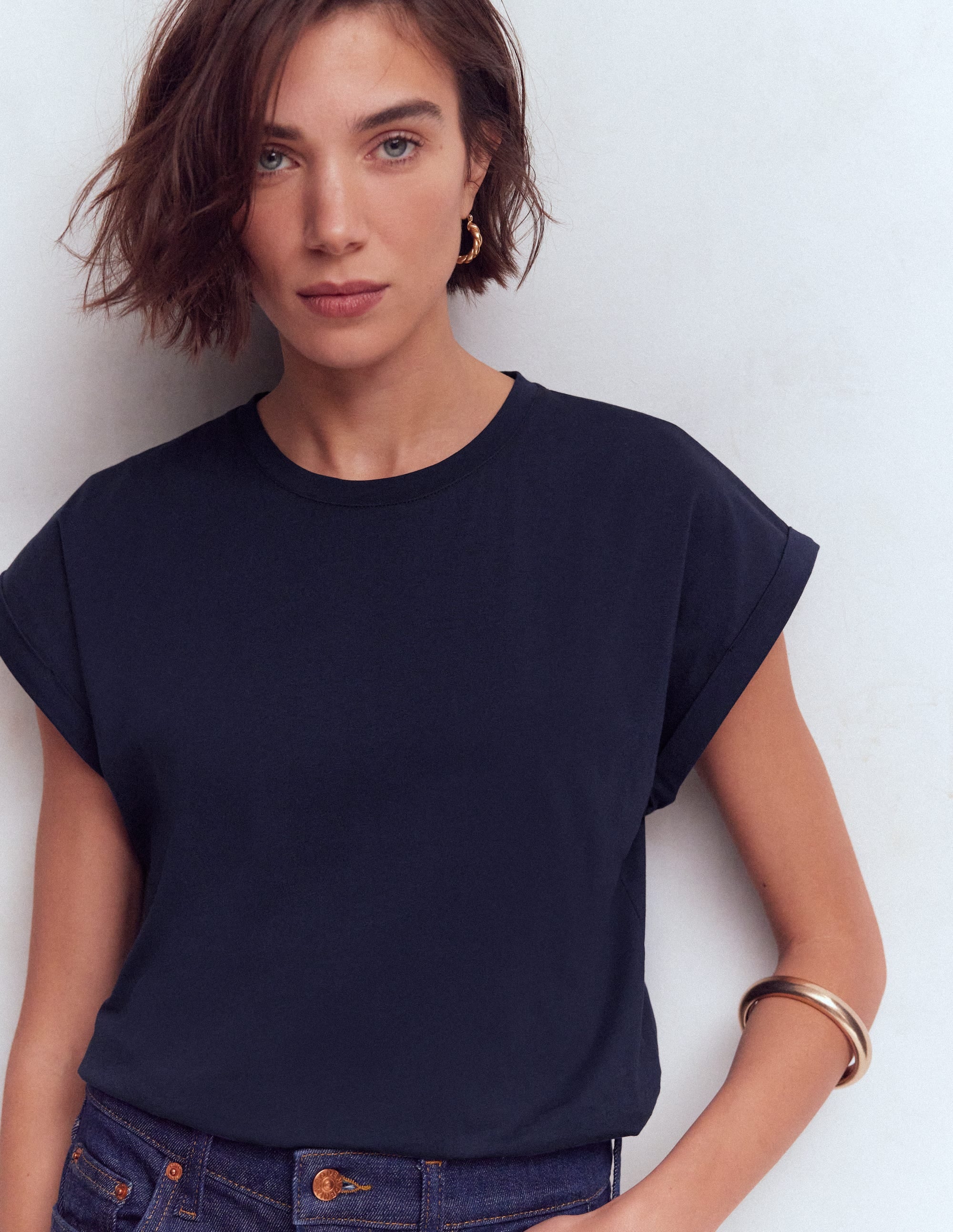 T-shirt à manches retroussées-Bleu marine - Image 5