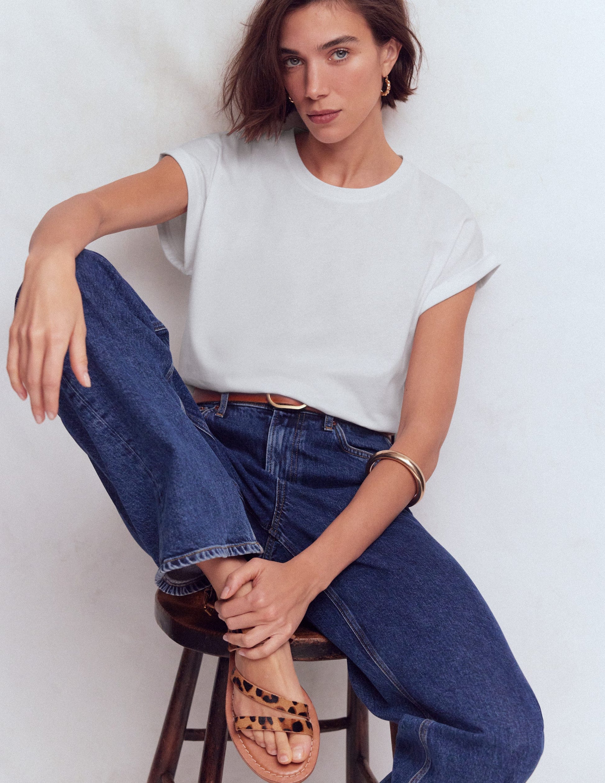 T-Shirt mit Umschlag-Ärmelbündchen-Weiß-1