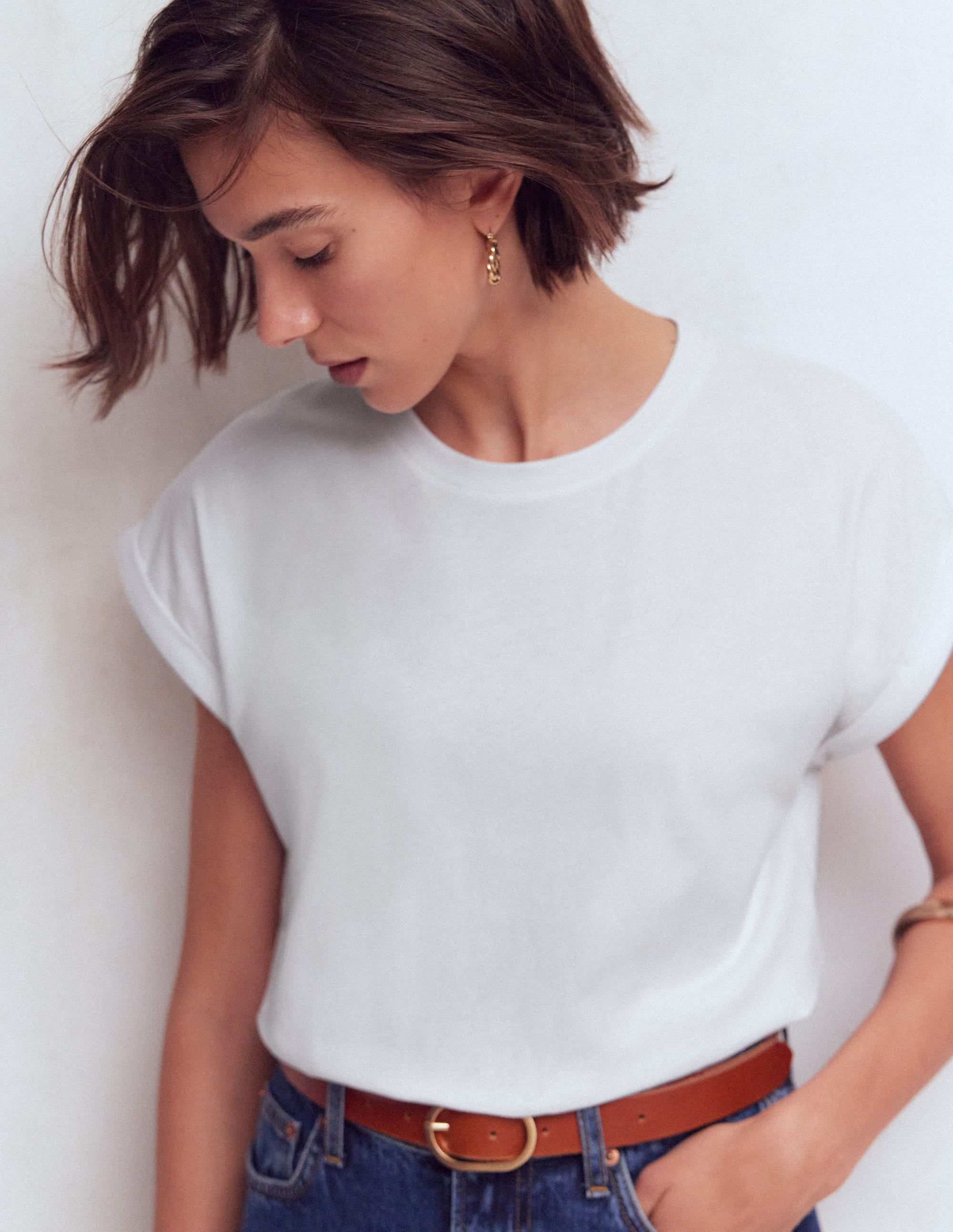T-shirt à manches retroussées-Blanc - Image 2