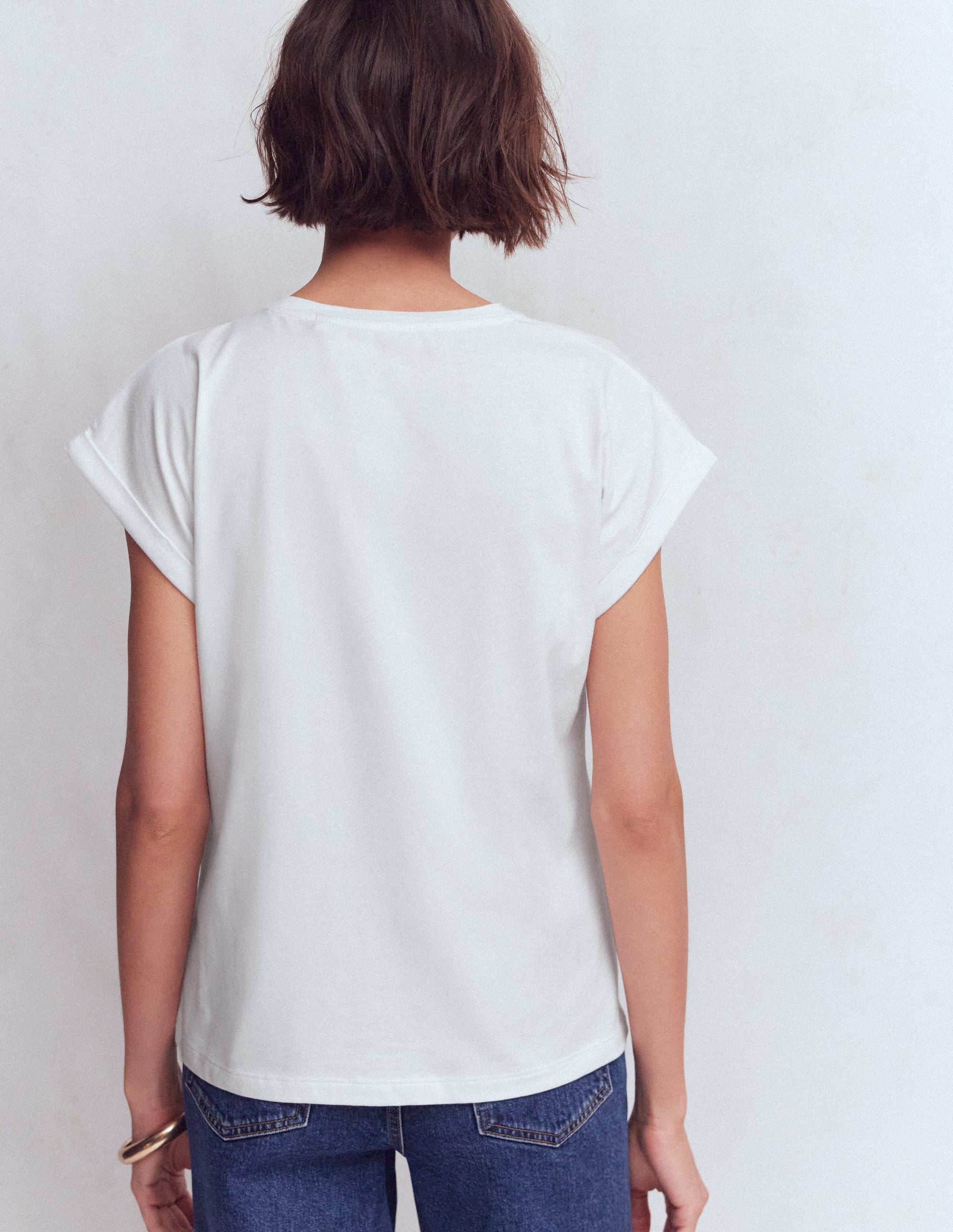 T-shirt à manches retroussées-Blanc - Image 3