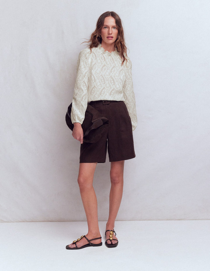 Puff Sleeve Interest Top-Ivory