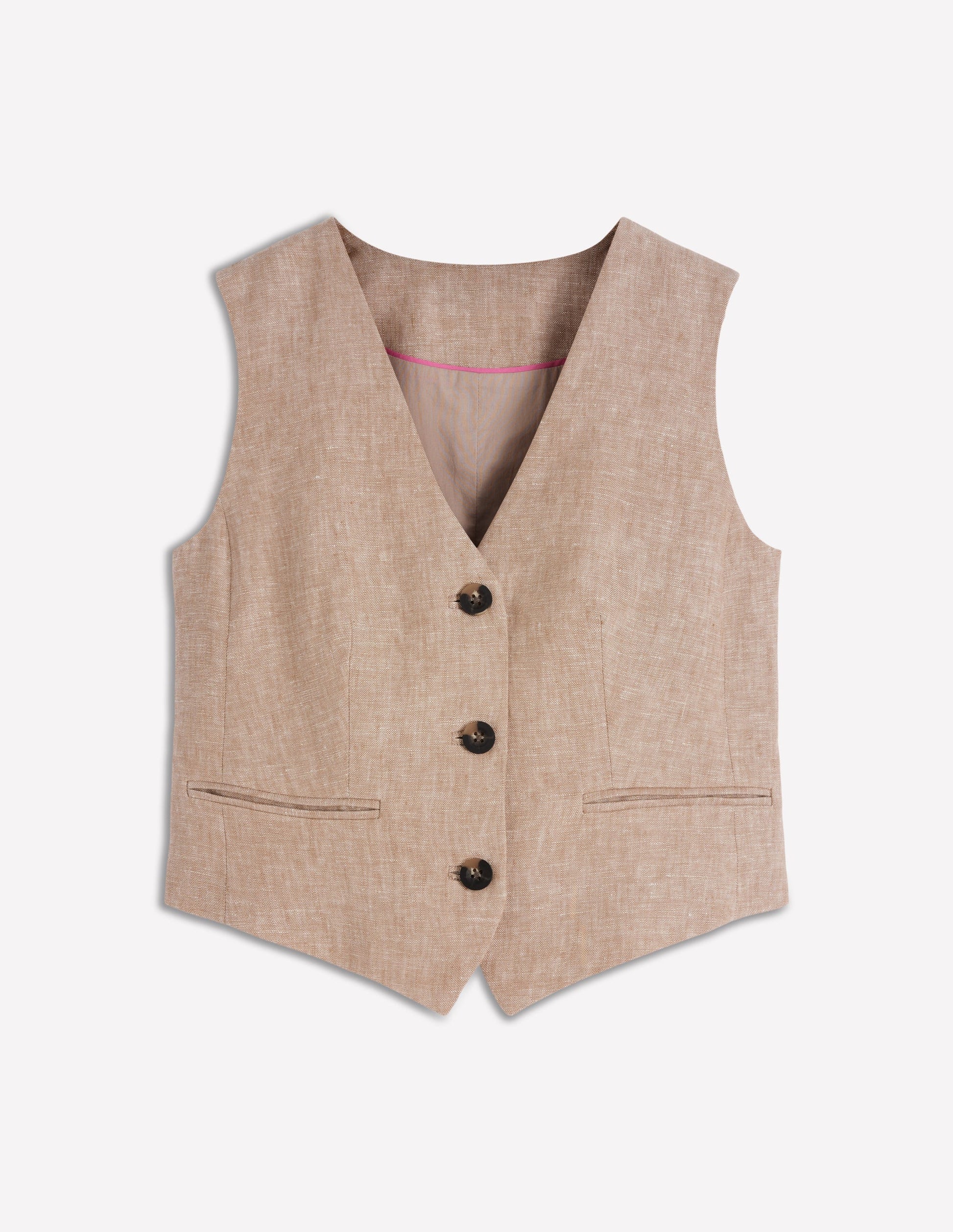 V-neck Linen Waistcoat-Amphora, Chambray-5
