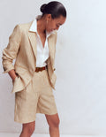 Blazer Stamford en lin-Marron, rayé style coutil ivoire