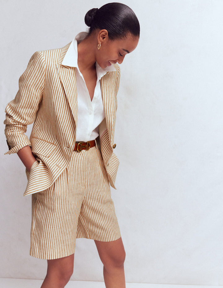 Stamford Linen Blazer-Neutral Stripe