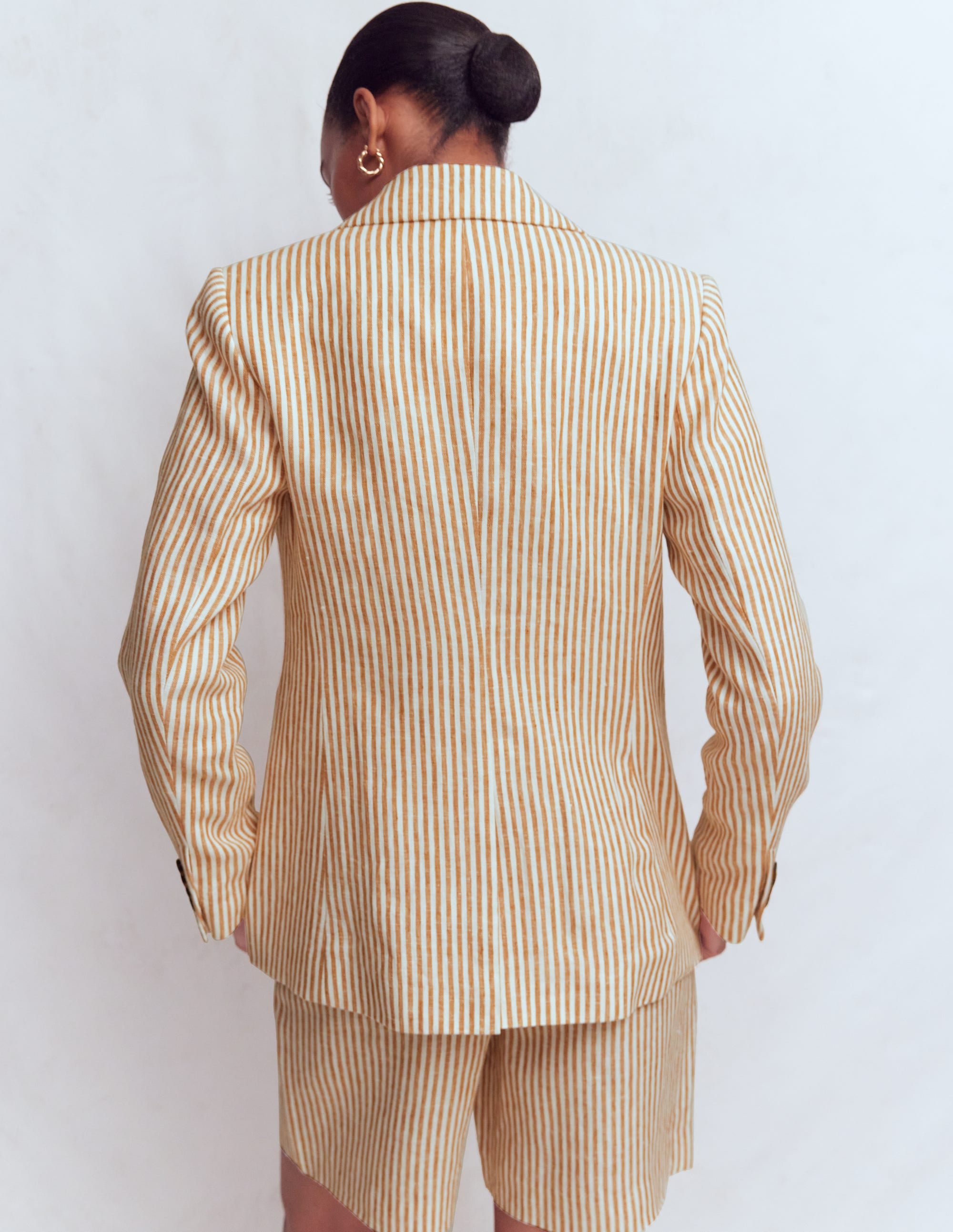 Blazer Stamford en lin-Marron, rayé style coutil ivoire - Image 4