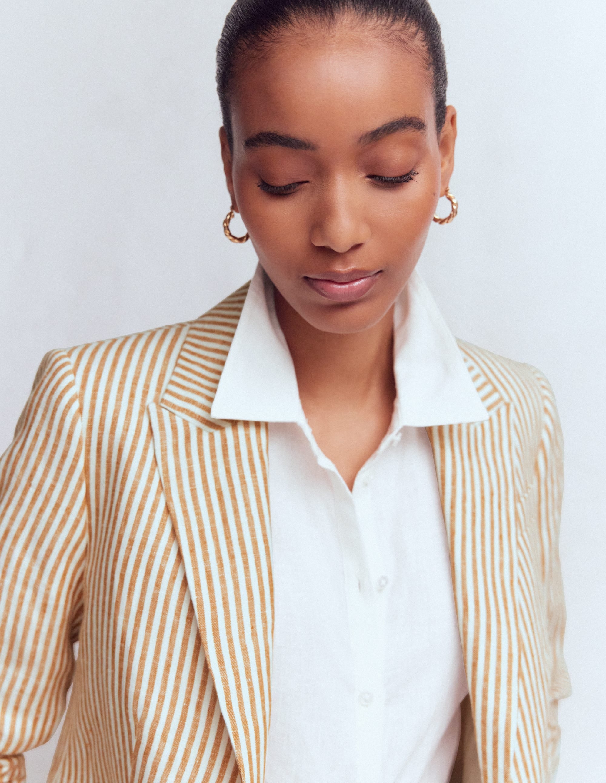 Blazer Stamford en lin-Marron, rayé style coutil ivoire - Image 5