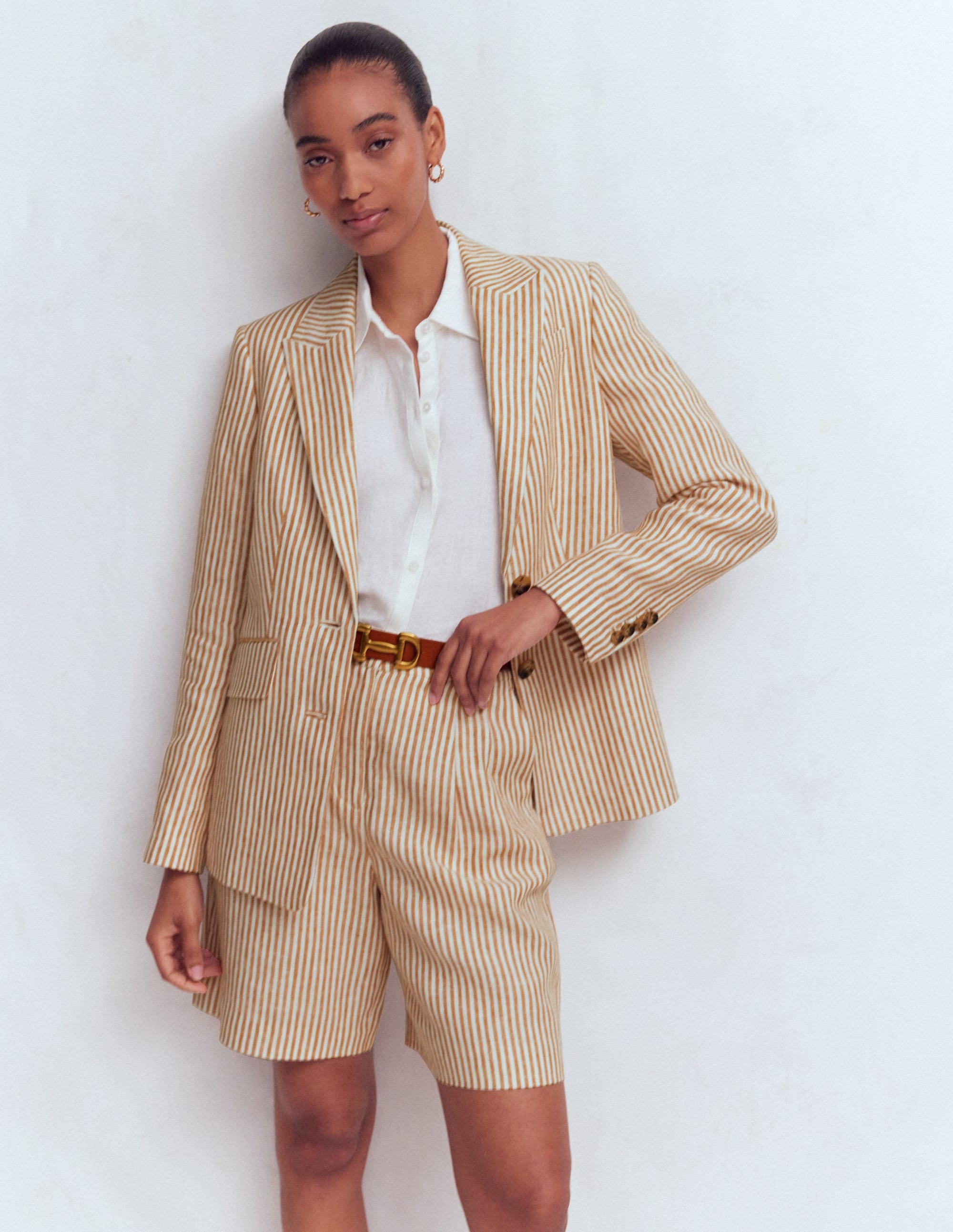 Blazer Stamford en lin-Marron, rayé style coutil ivoire - Image 6