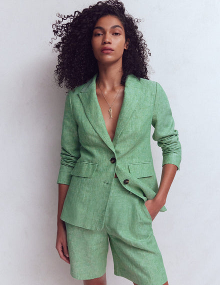Blazer Stamford en lin-Chambray vert aloe vera