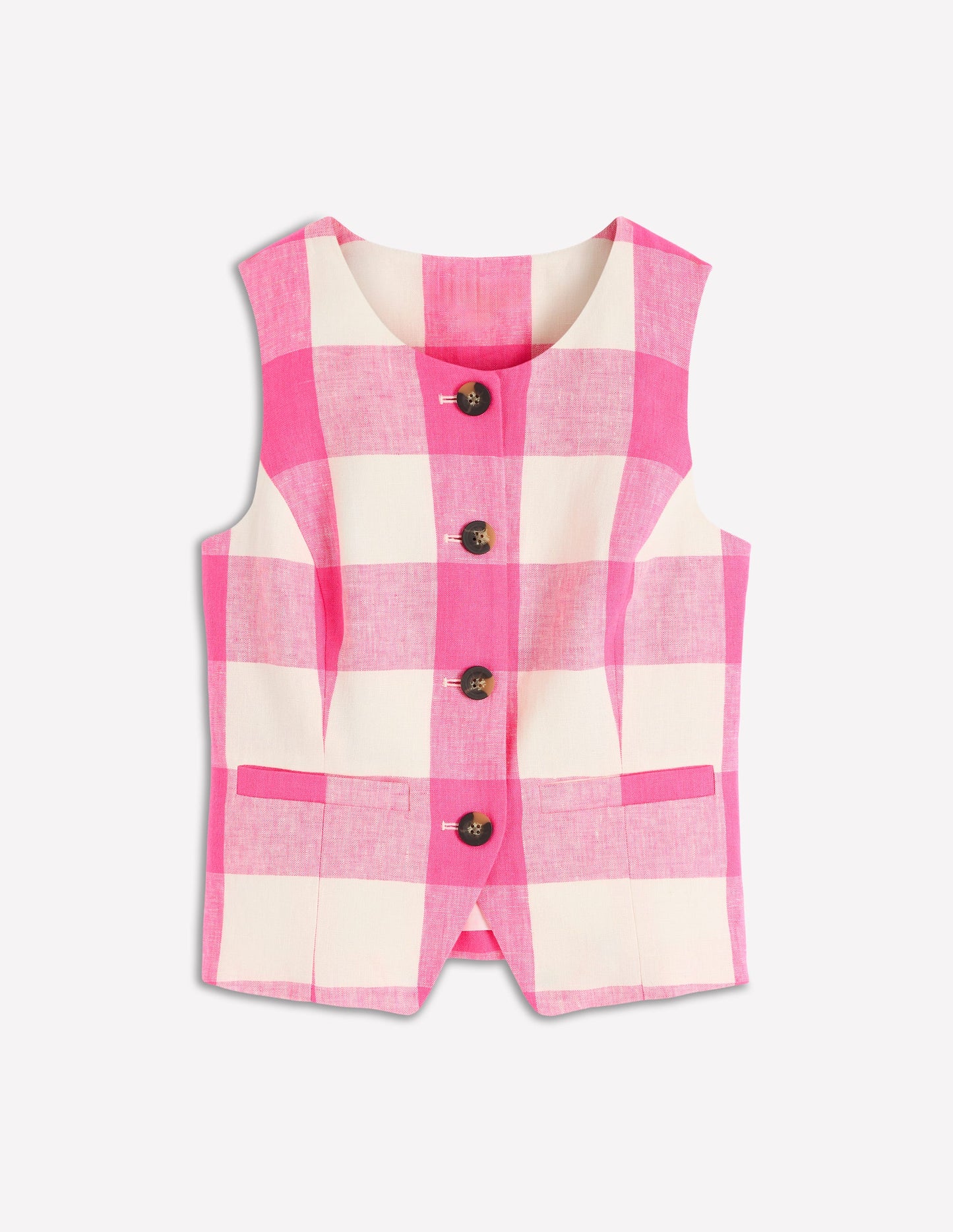 Gilet de costume col U en lin-Vichy Rose