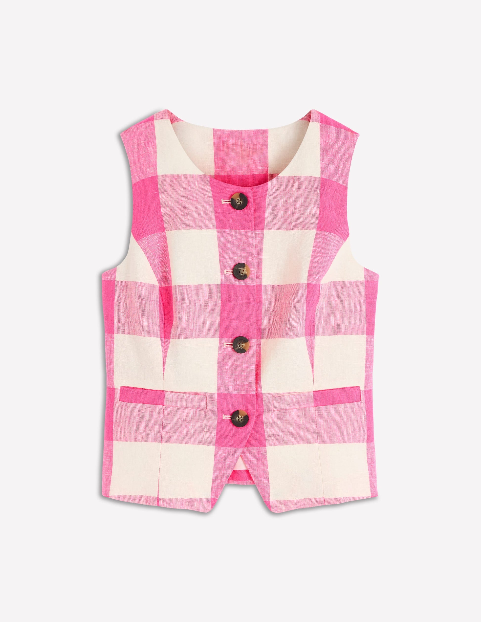 Gilet de costume col U en lin-Vichy Rose-5