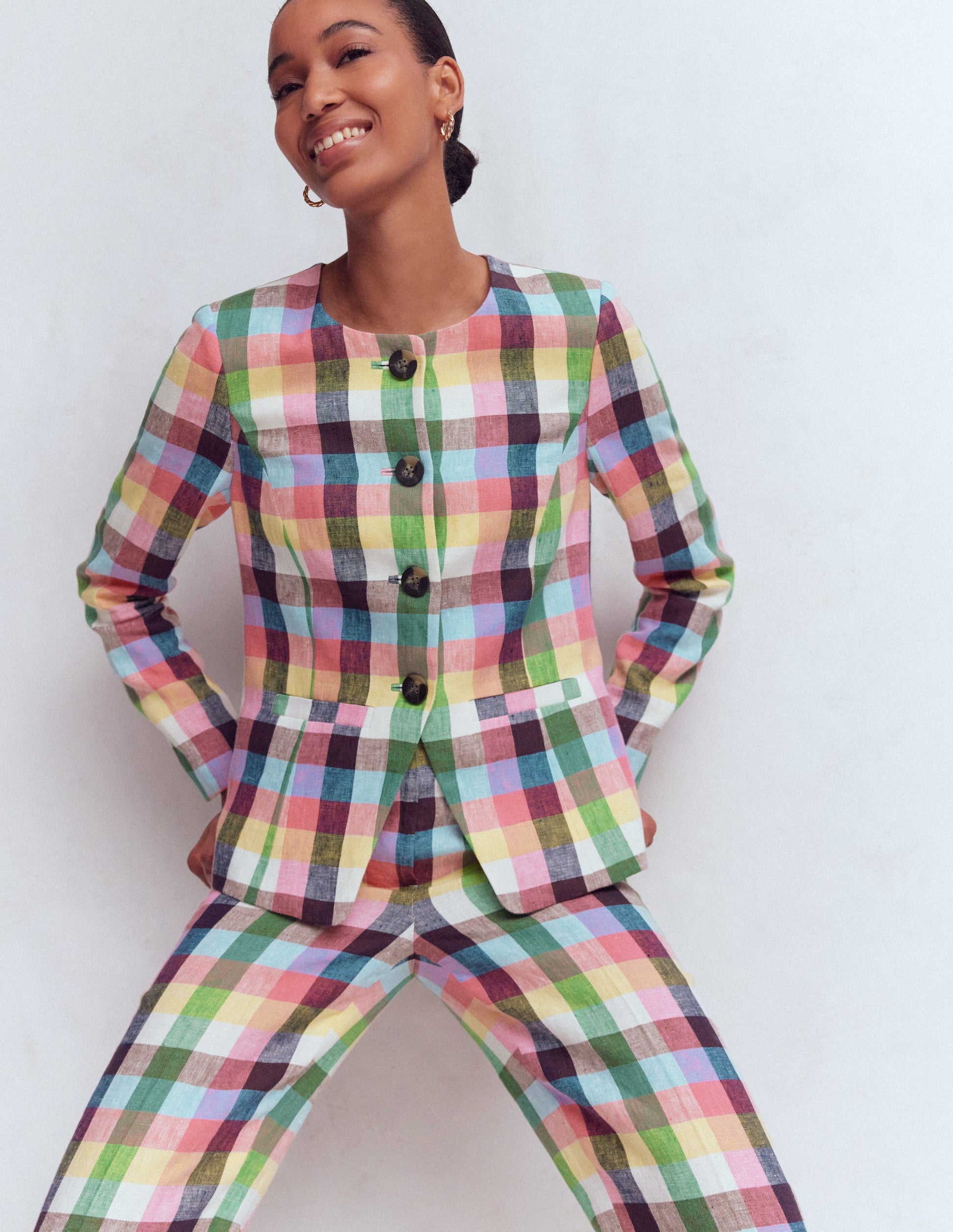 Hampstead Leinenblazer-Sanftes Gelb, Rosa Buntes Vichykaro-1