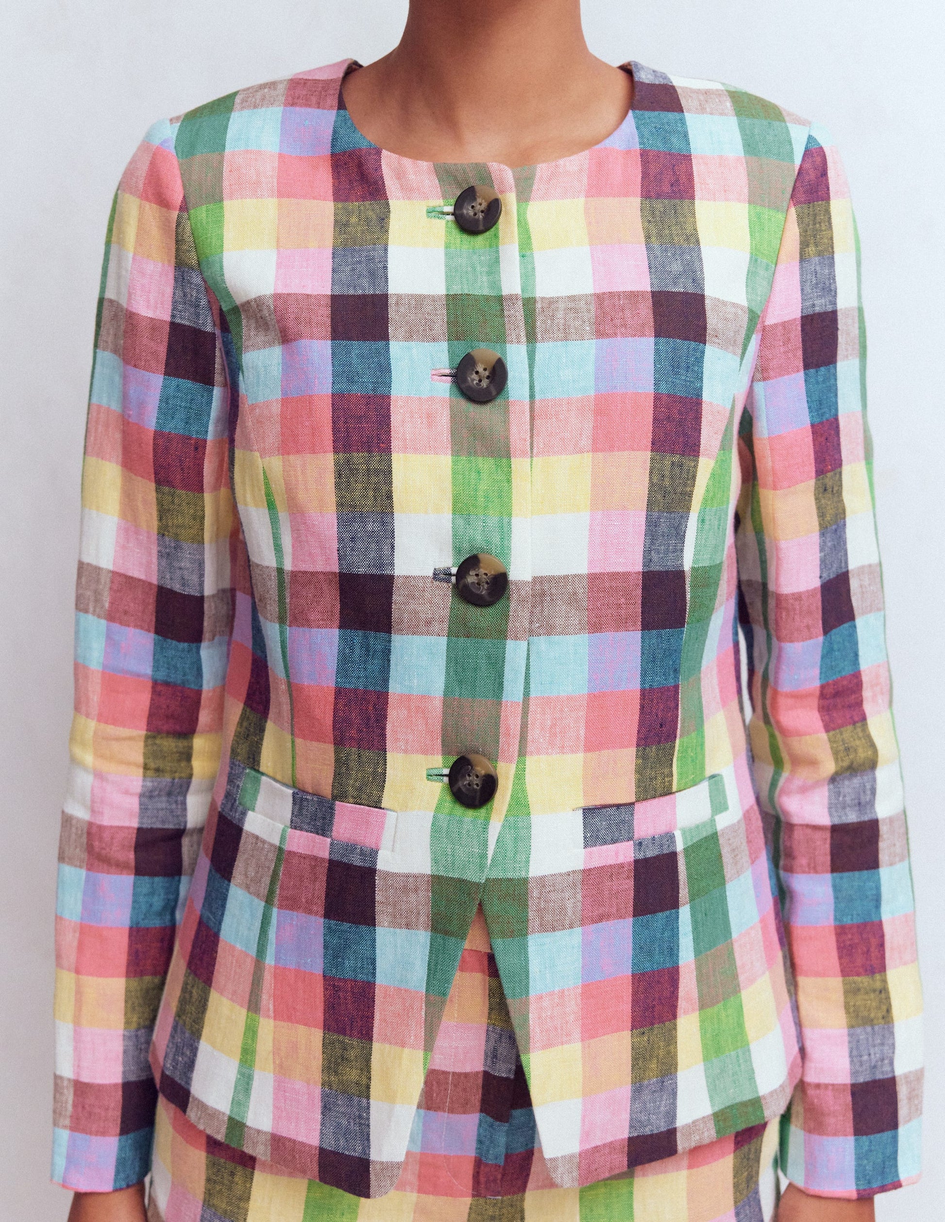 Hampstead Leinenblazer-Sanftes Gelb, Rosa Buntes Vichykaro-2