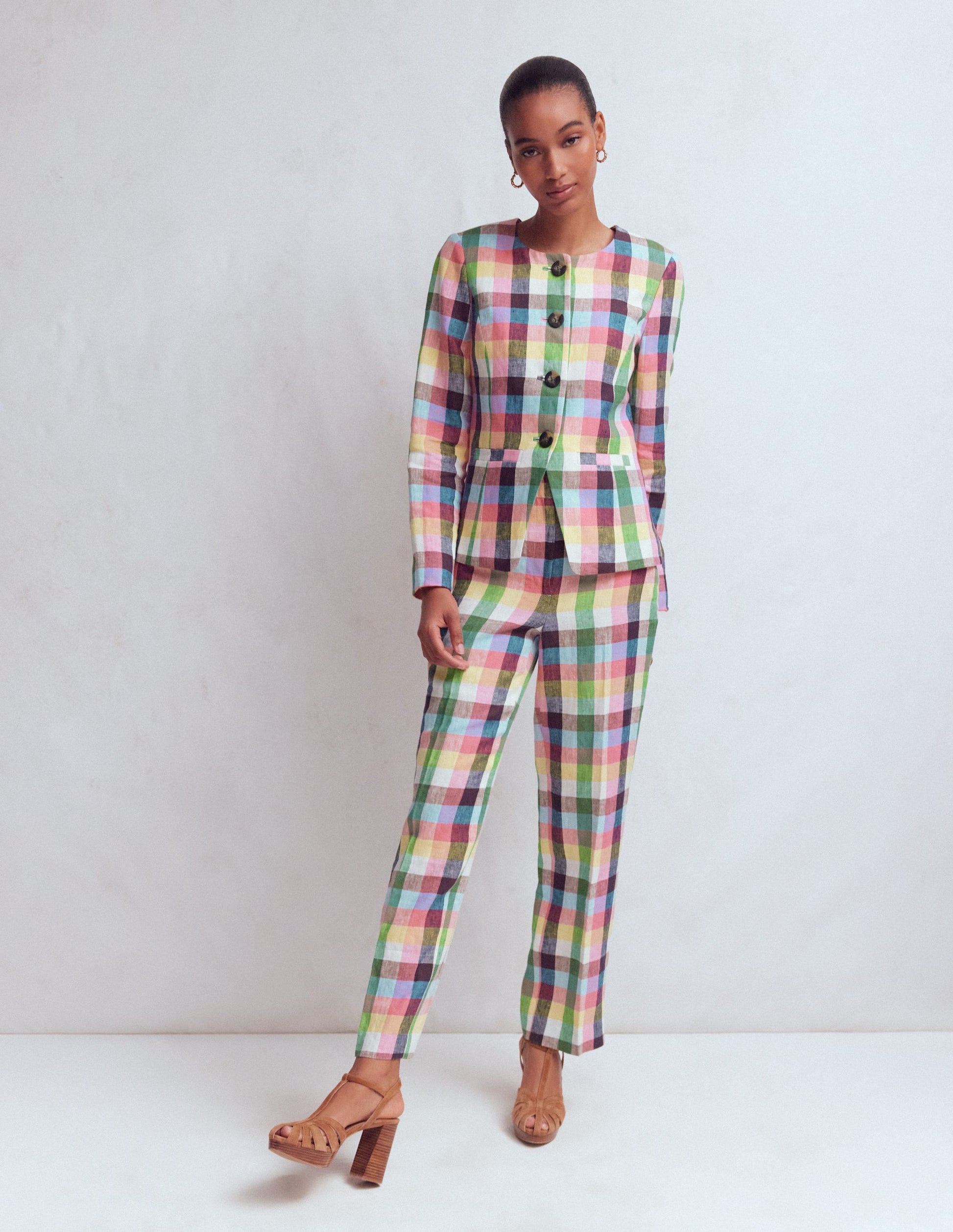 Hampstead Leinenblazer-Sanftes Gelb, Rosa Buntes Vichykaro-4