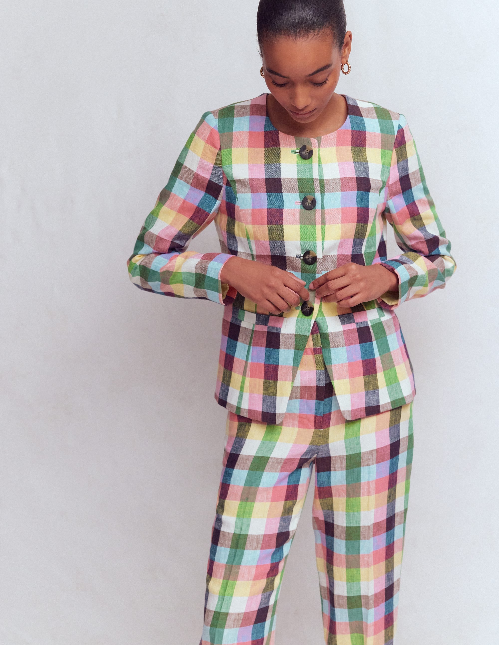 Hampstead Leinenblazer-Sanftes Gelb, Rosa Buntes Vichykaro - Image 6