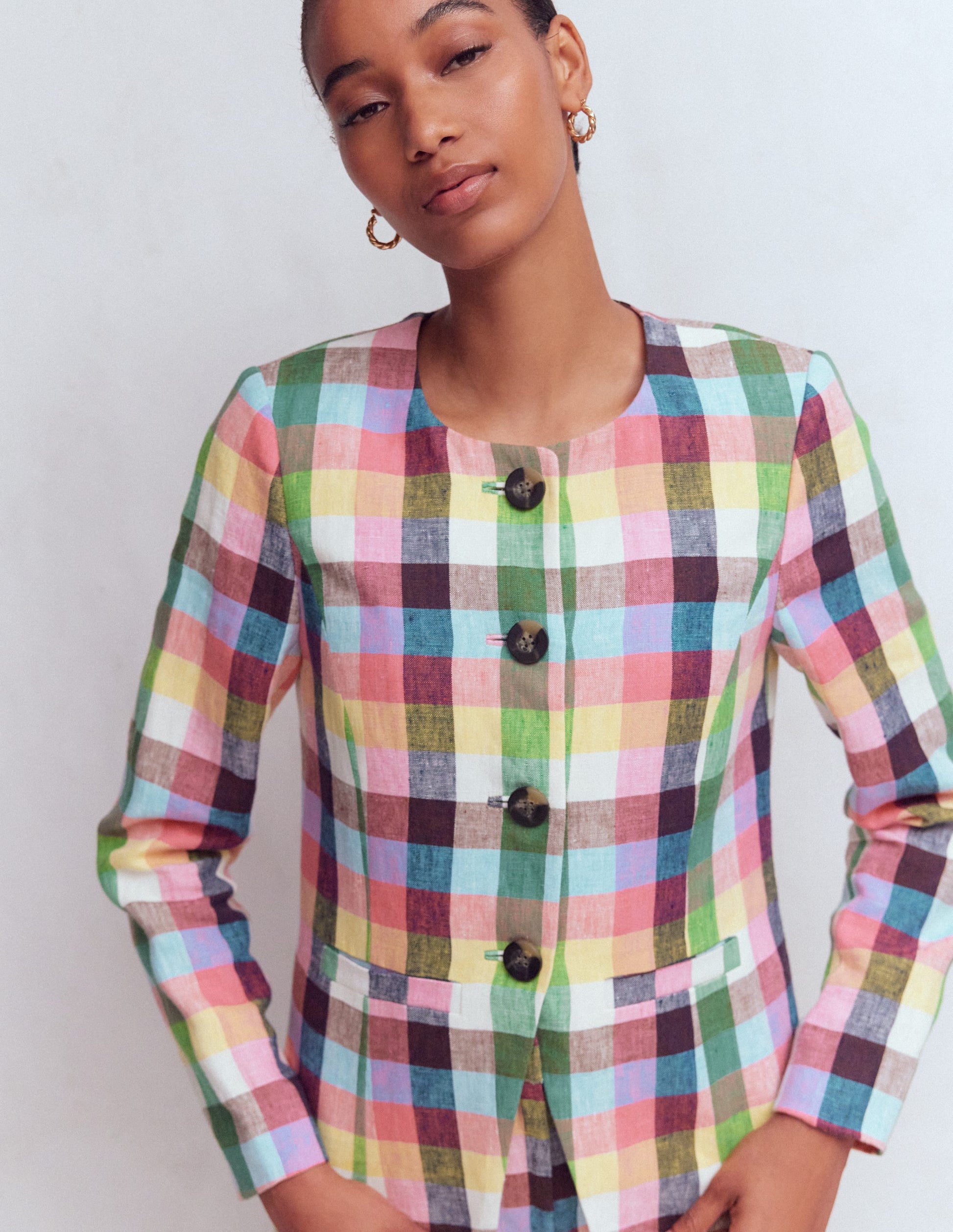 Hampstead Leinenblazer-Sanftes Gelb, Rosa Buntes Vichykaro-6