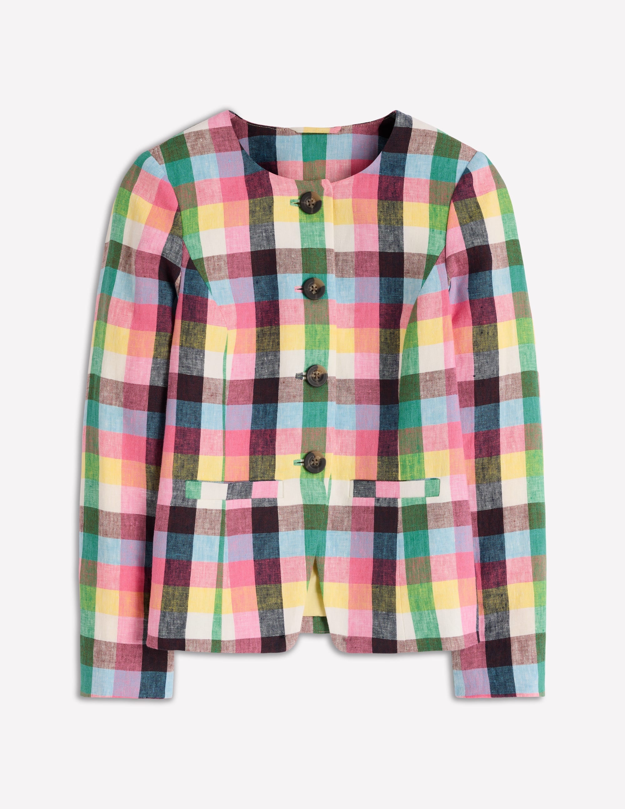 Hampstead Leinenblazer-Sanftes Gelb, Rosa Buntes Vichykaro - Image 7
