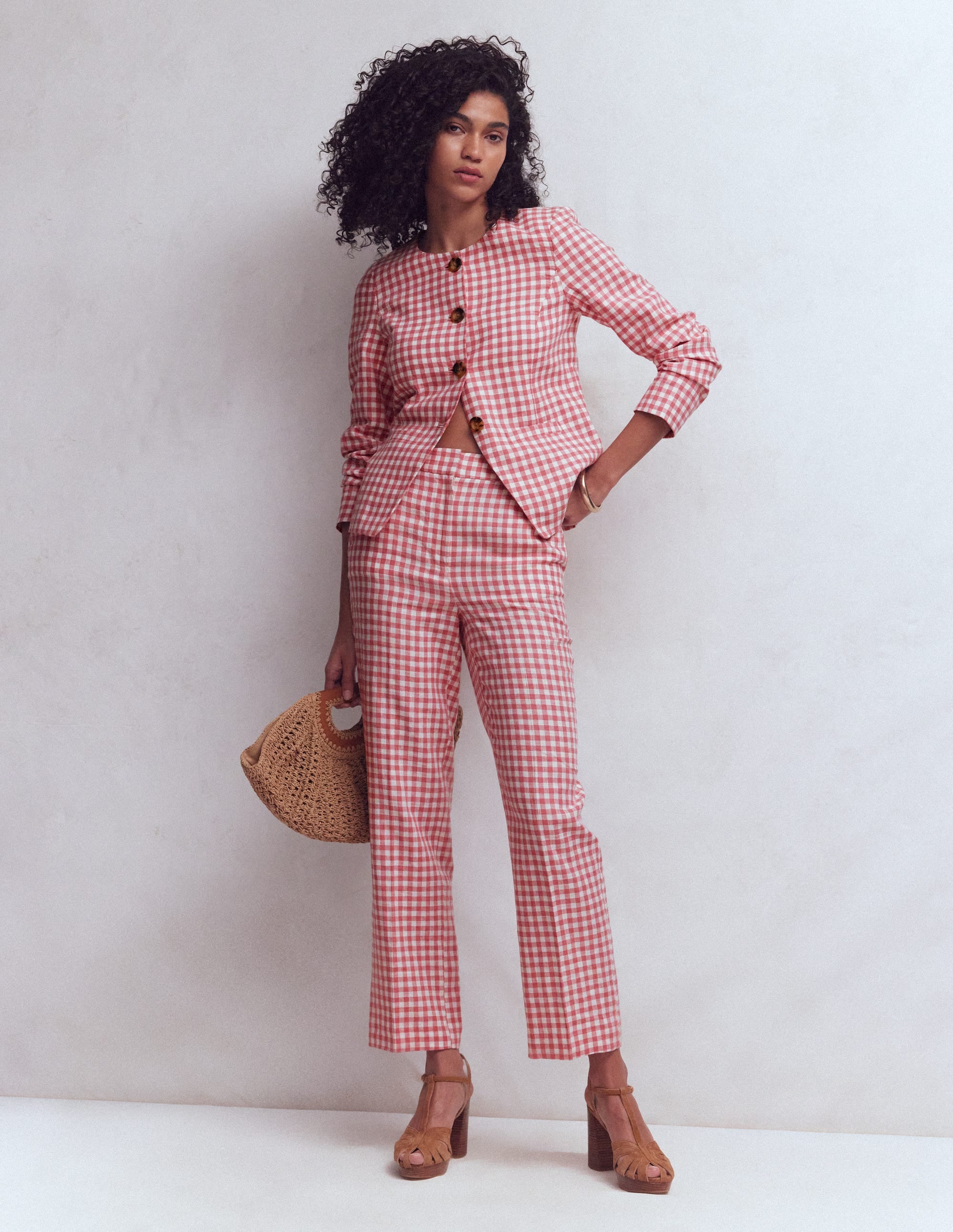 Blazer Hampstead en lin-Vichy vieux rose - Image 1