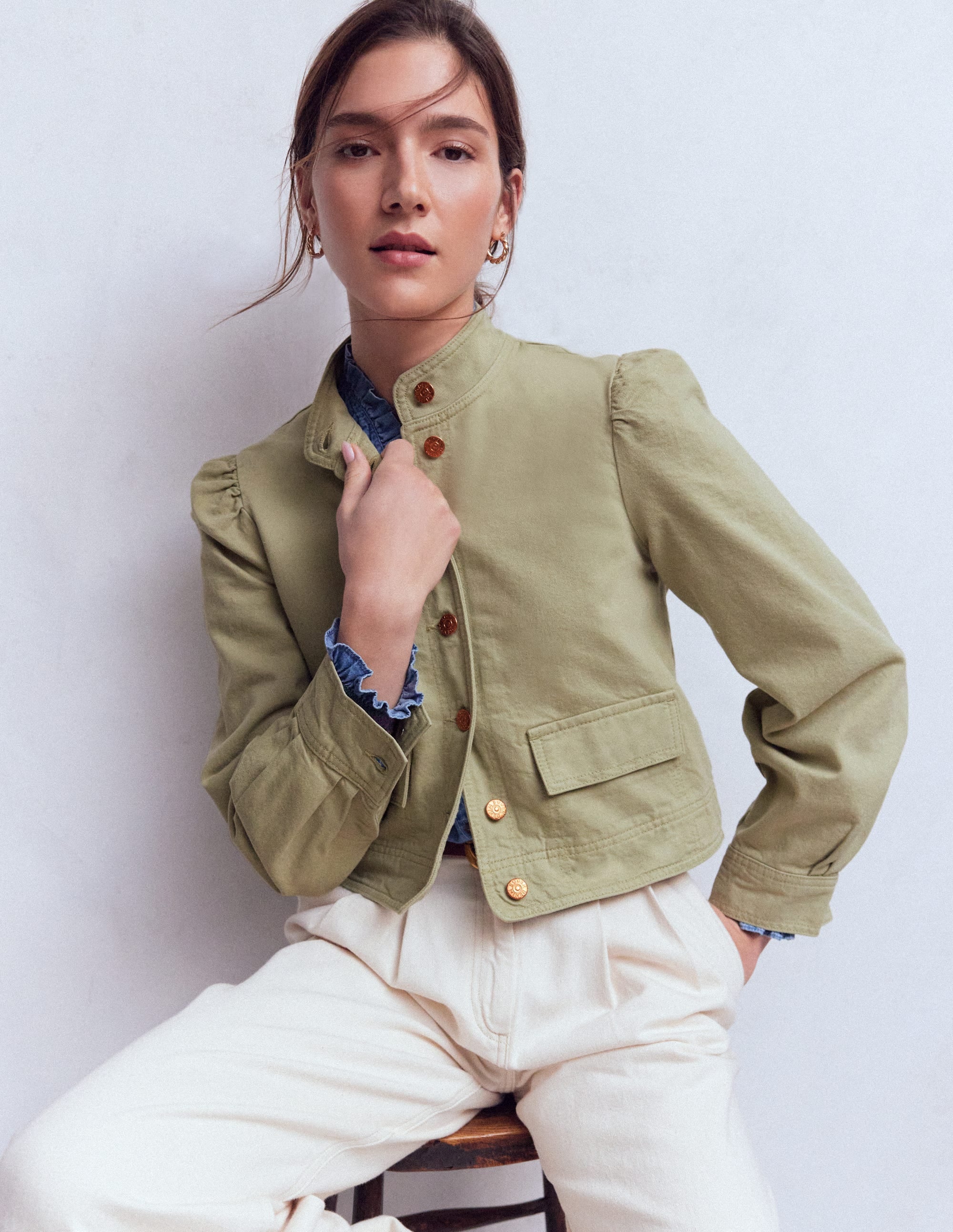Jeansjacke mit Steppnaht-Sanftes Grün - Image 1